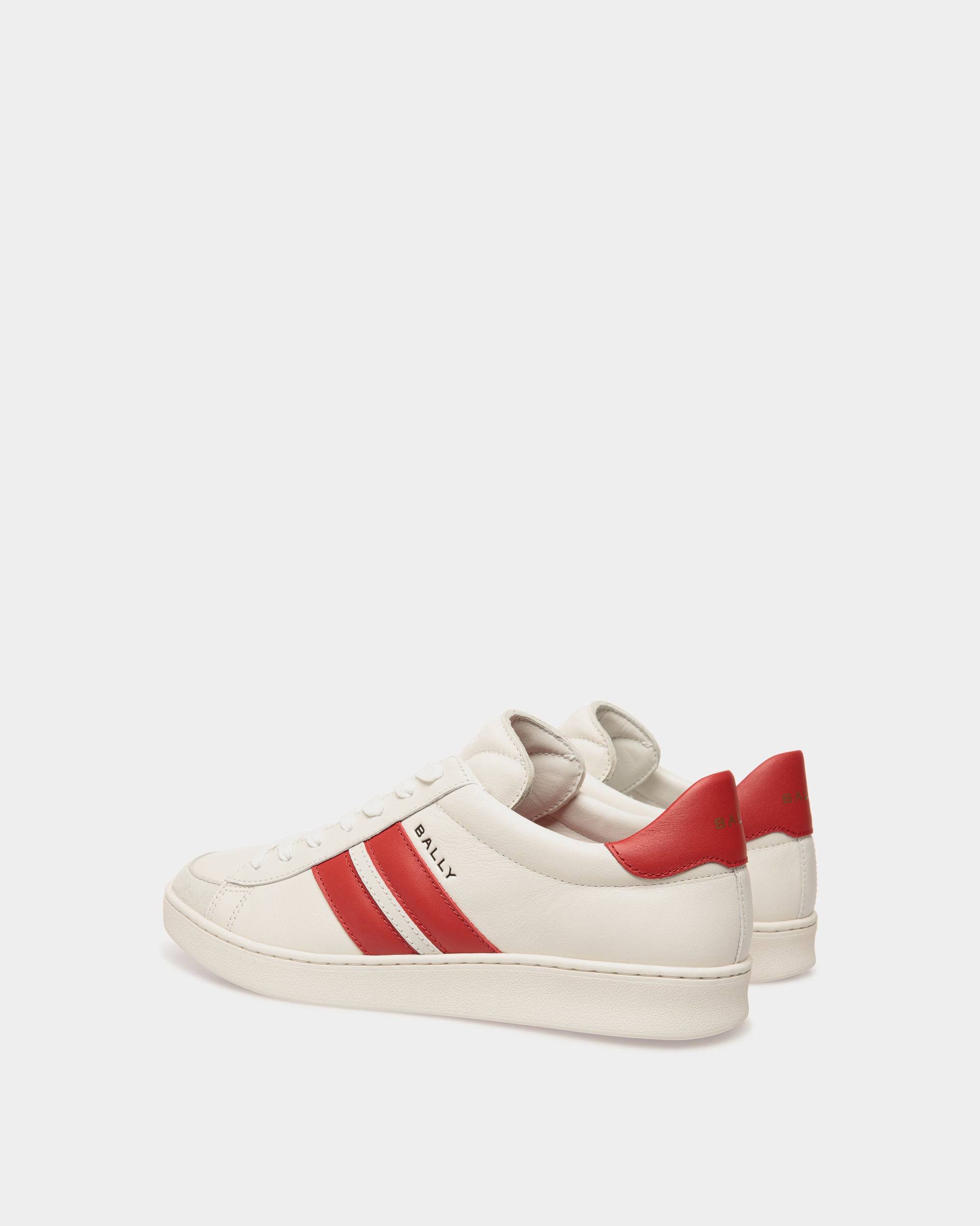 Tennis Sneaker in White and Candy Red Leather - Men's - Bally - 04
