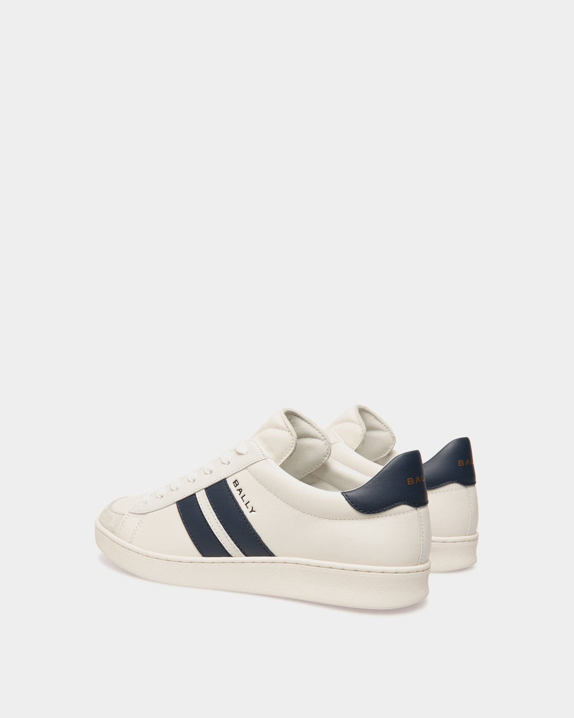 Tennis Sneaker in White and Navy Blue Leather - Men's - Bally - 04