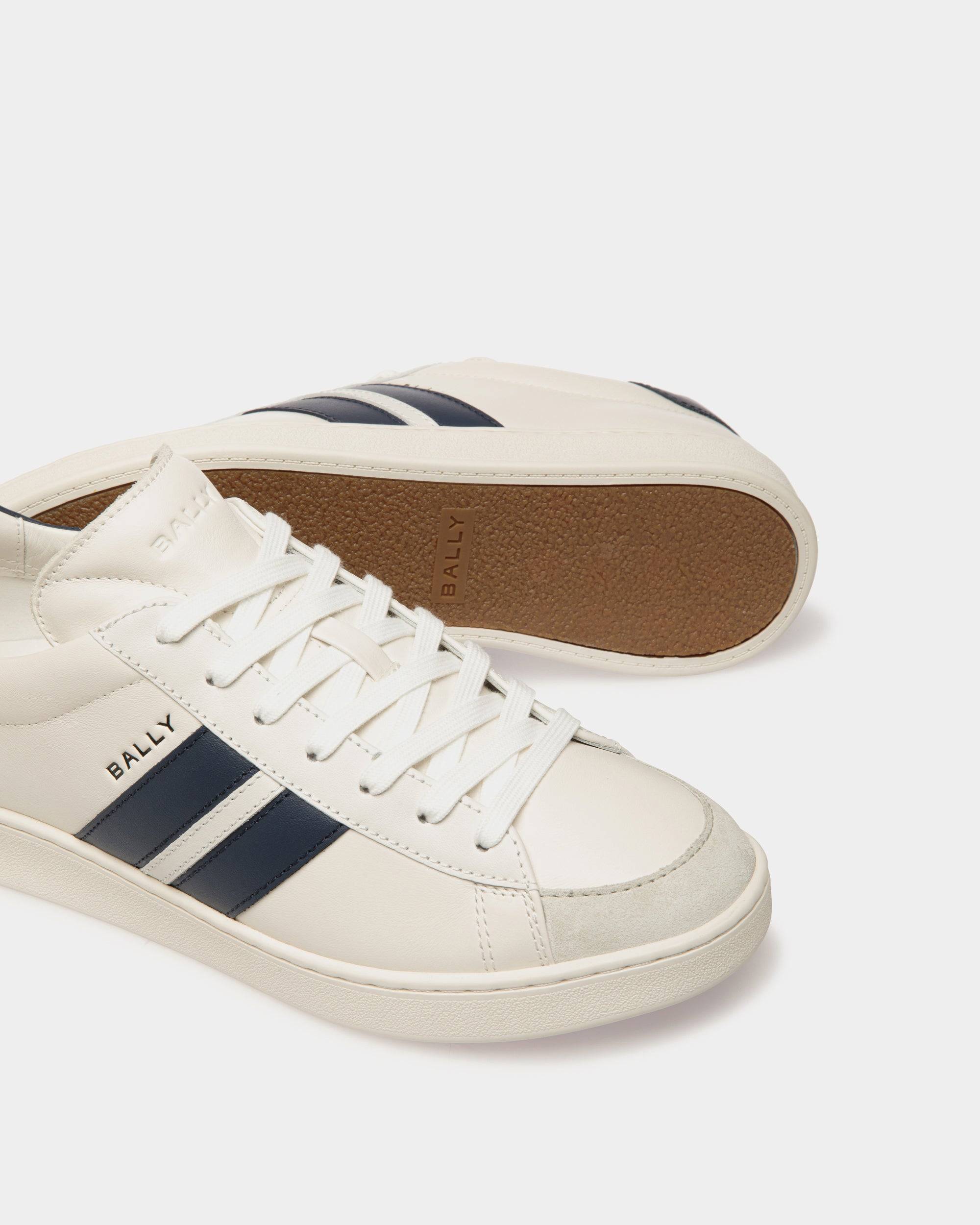 Tennis Sneaker in White and Navy Blue Leather - Men's - Bally - 05