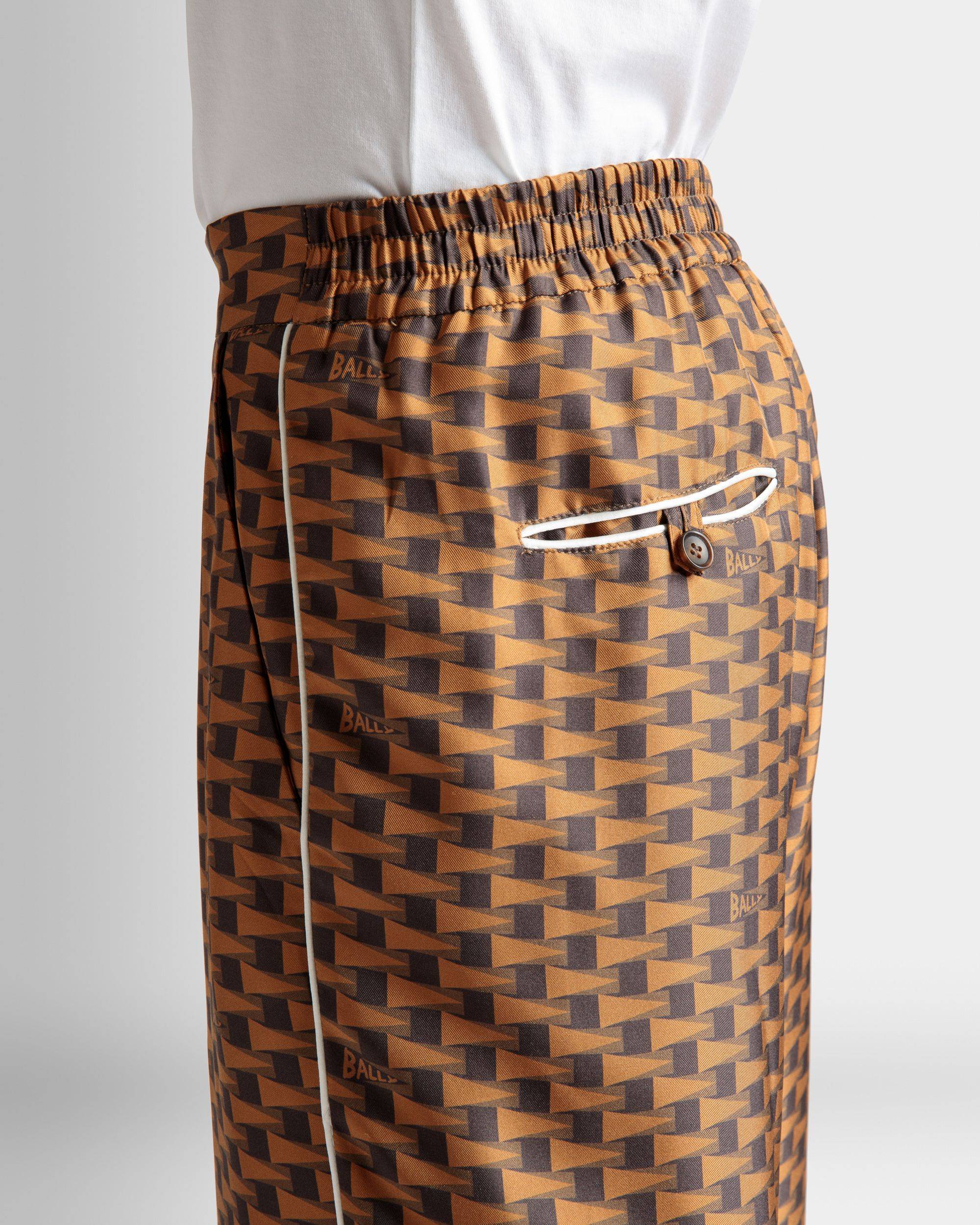 Pennant Print Pants | Men's Pants | Brown Silk | Bally | On Model Detail