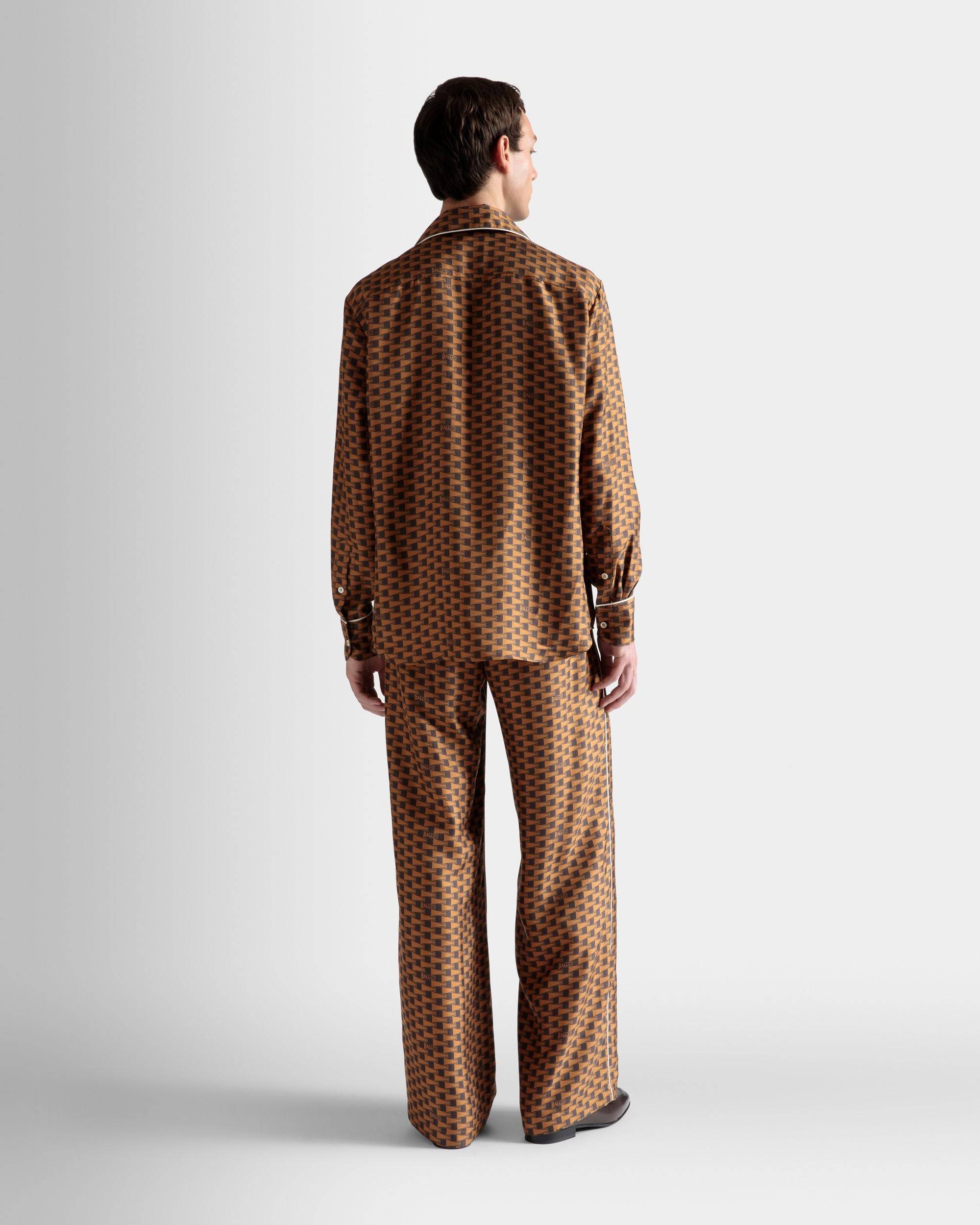 Pennant Print Pants | Men's Pants | Brown Silk | Bally | On Model Back