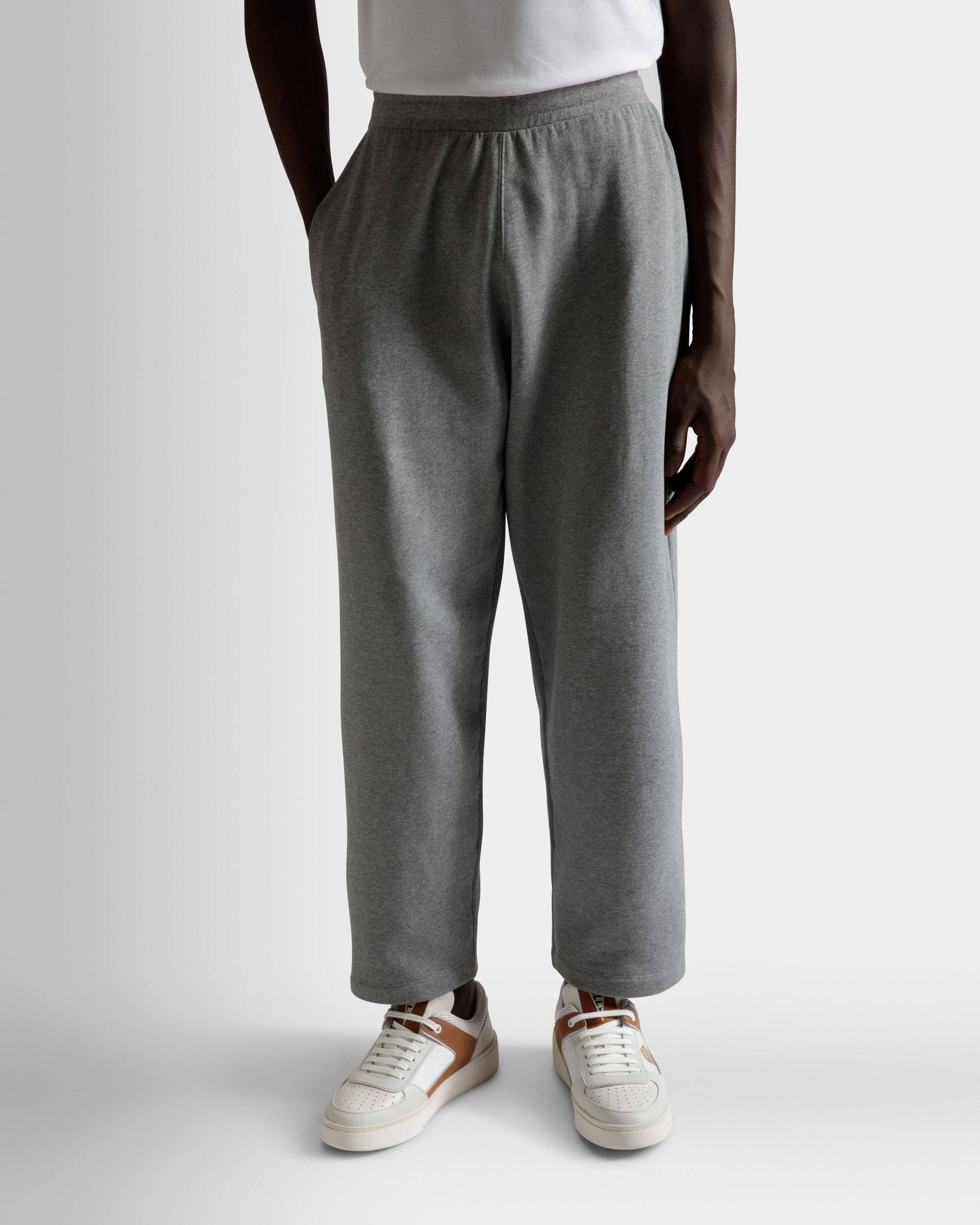 Drawstring Sweatpants | Men's Sweatpants | Gray Melange Cotton | Bally | On Model Close Up