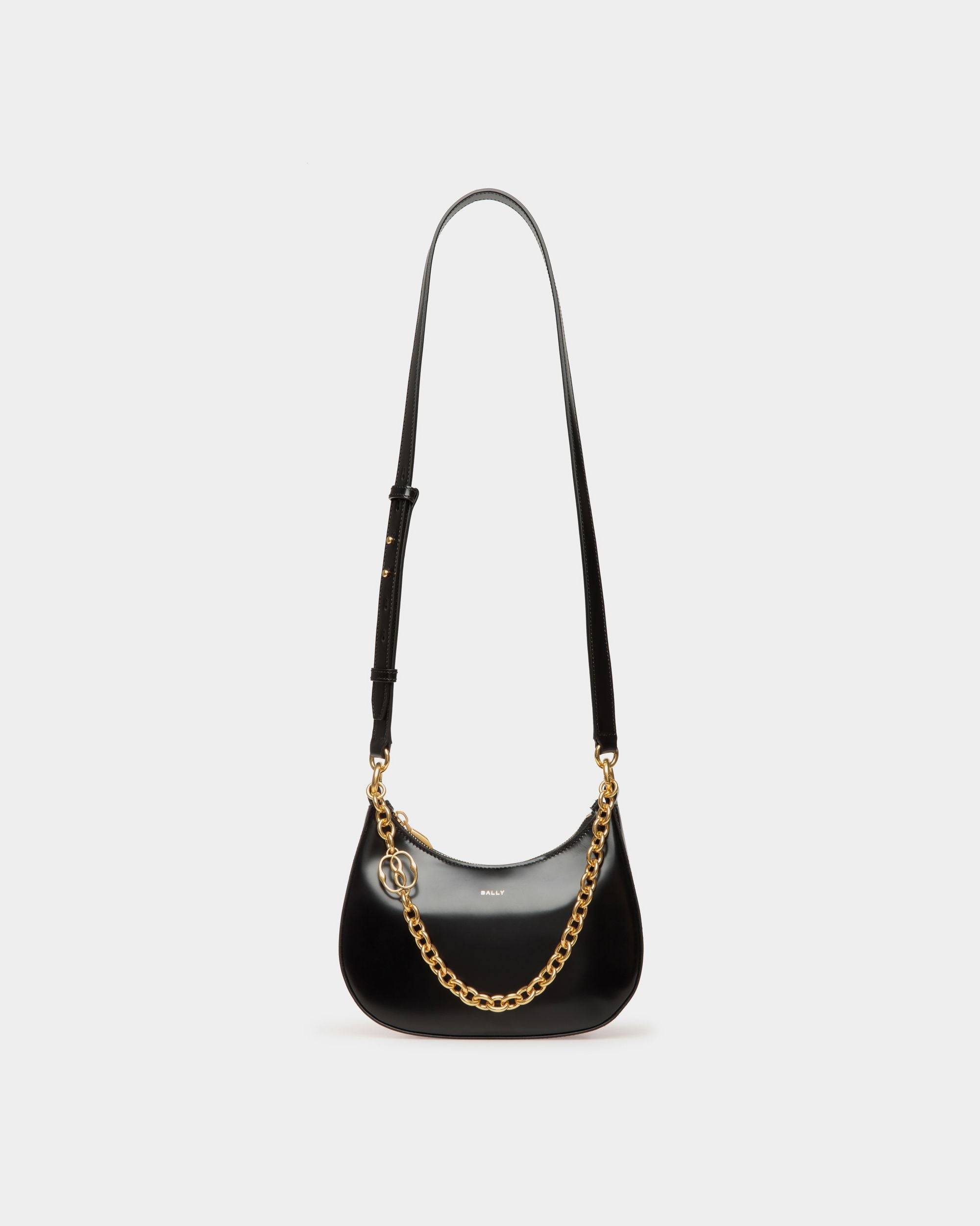 Emblem | Women's Mini Crossbody Bag in Black Brushed Leather | Bally | Still Life Front