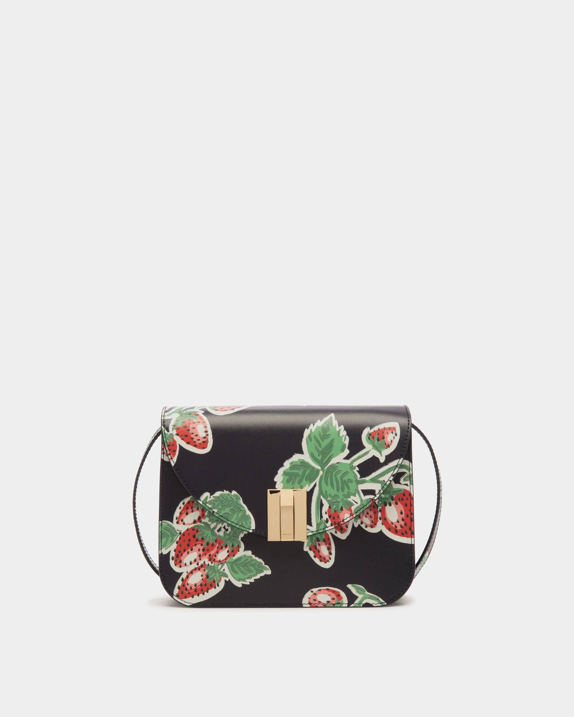 Ollam | Women's Crossbody Bag in Strawberry Print Leather | Bally | Still Life Front