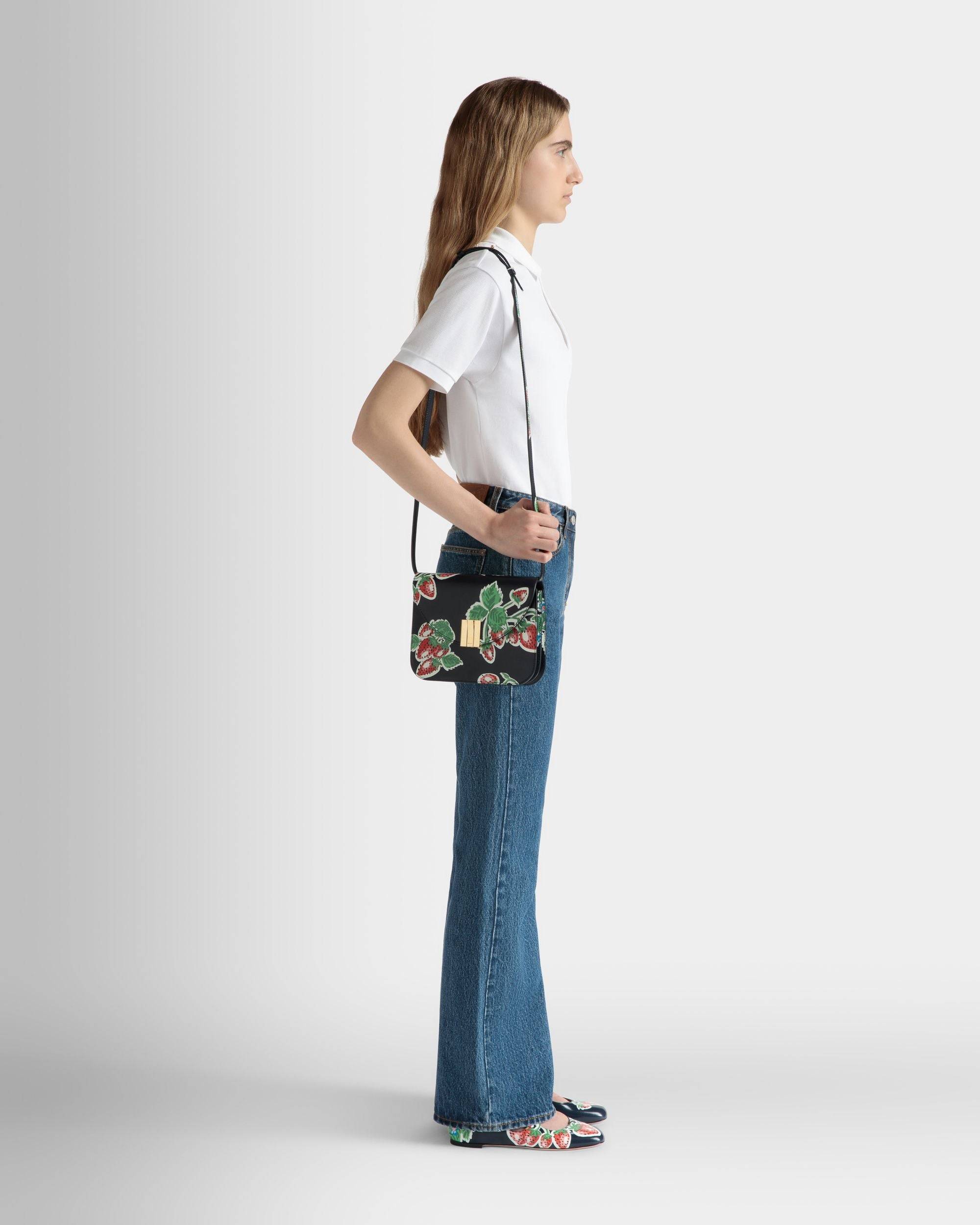Ollam Crossbody Bag in Strawberry Print Leather - Women's - Bally - 02