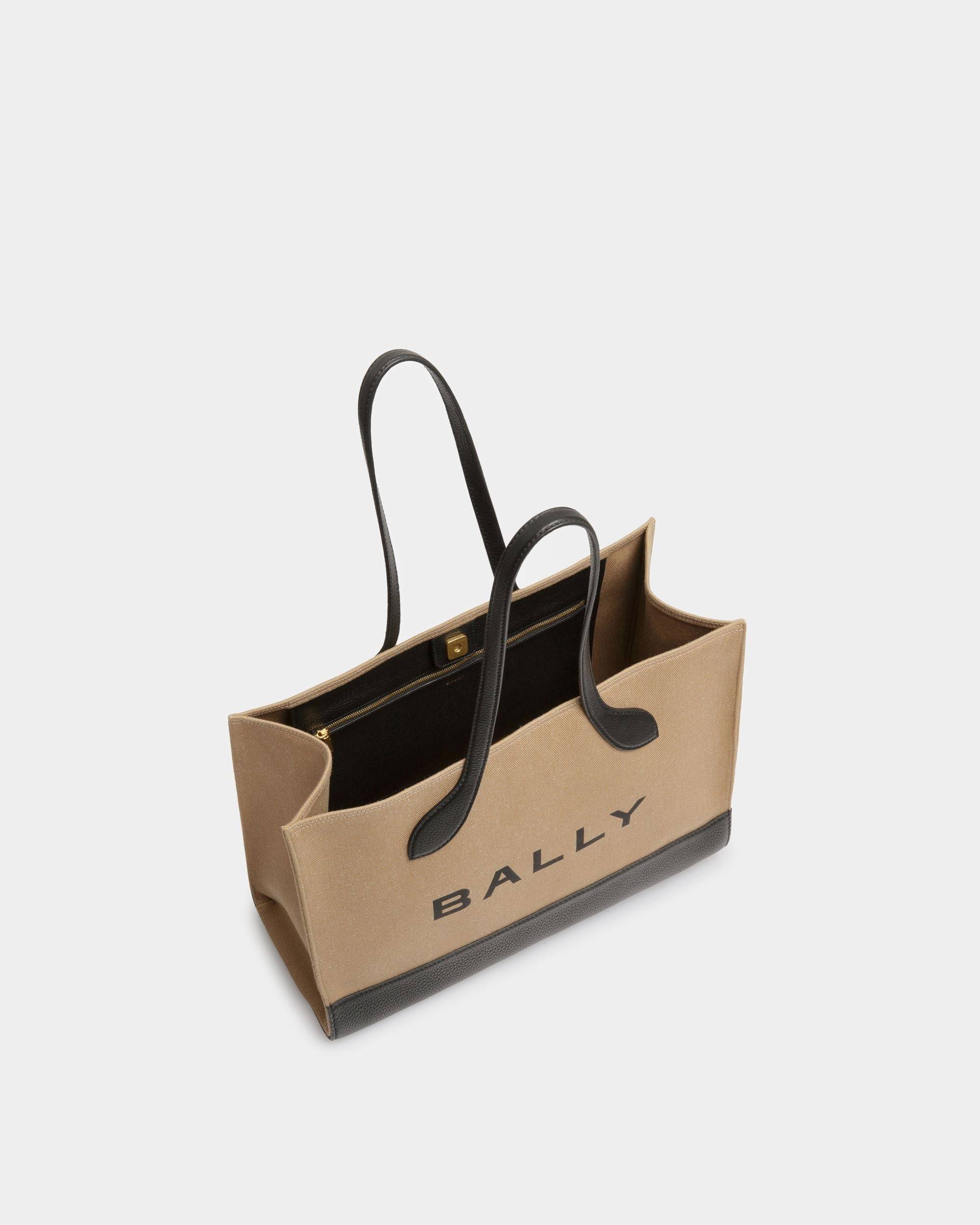 Keep On Ew | Women's Tote Bag | Sand And Black Fabric | Bally | Still Life Open / Inside