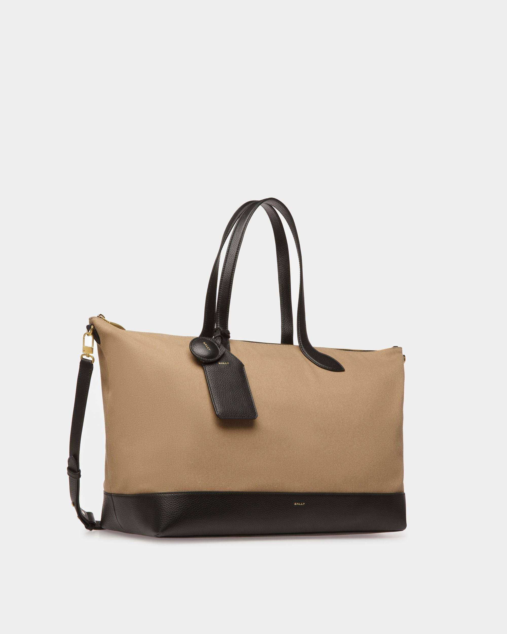 24 Hours | Women's Tote Bag | Sand And Black Fabric | Bally | Still Life 3/4 Front