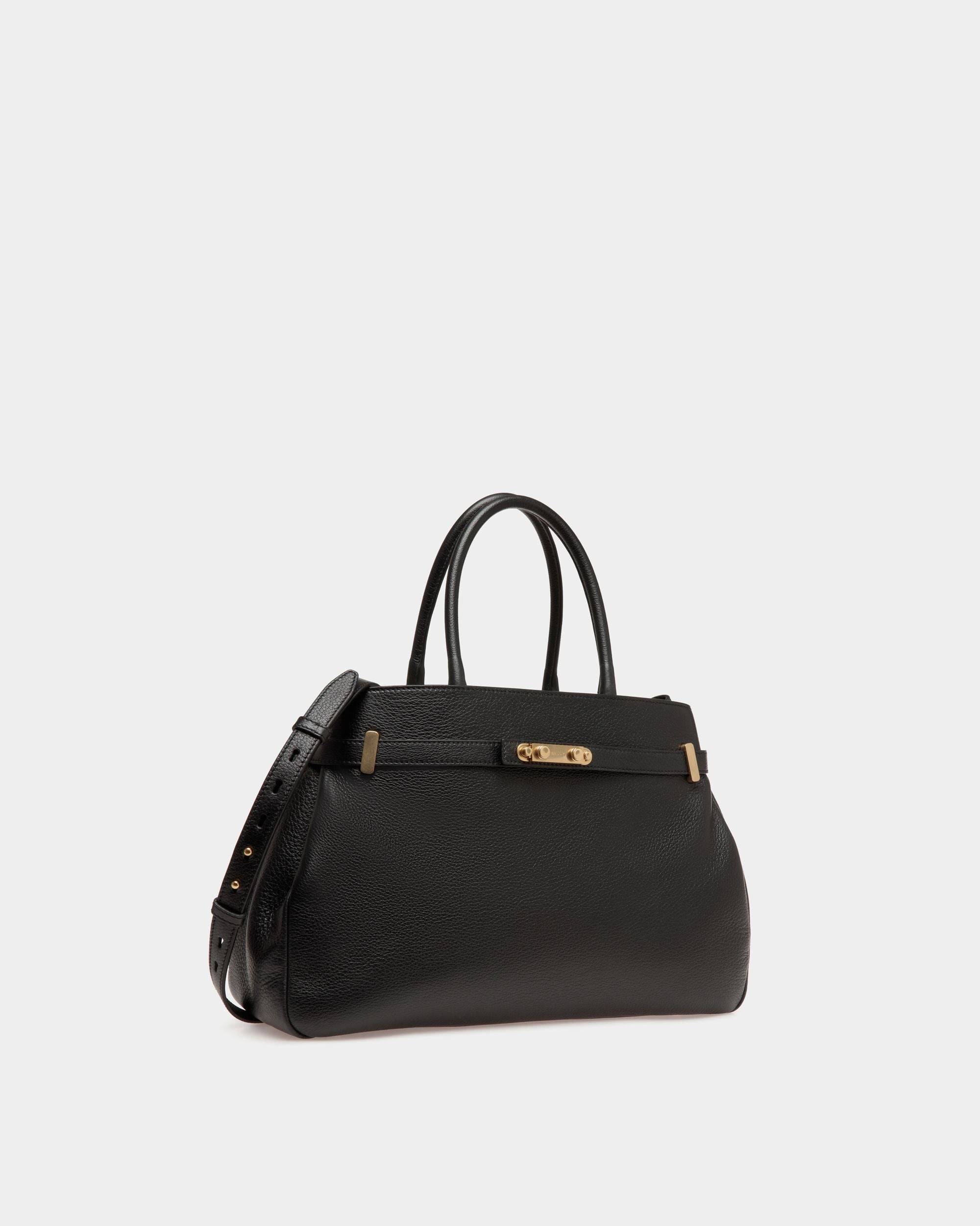 Carriage | Women's Tote in Black Leather | Bally | Still Life 3/4 Front