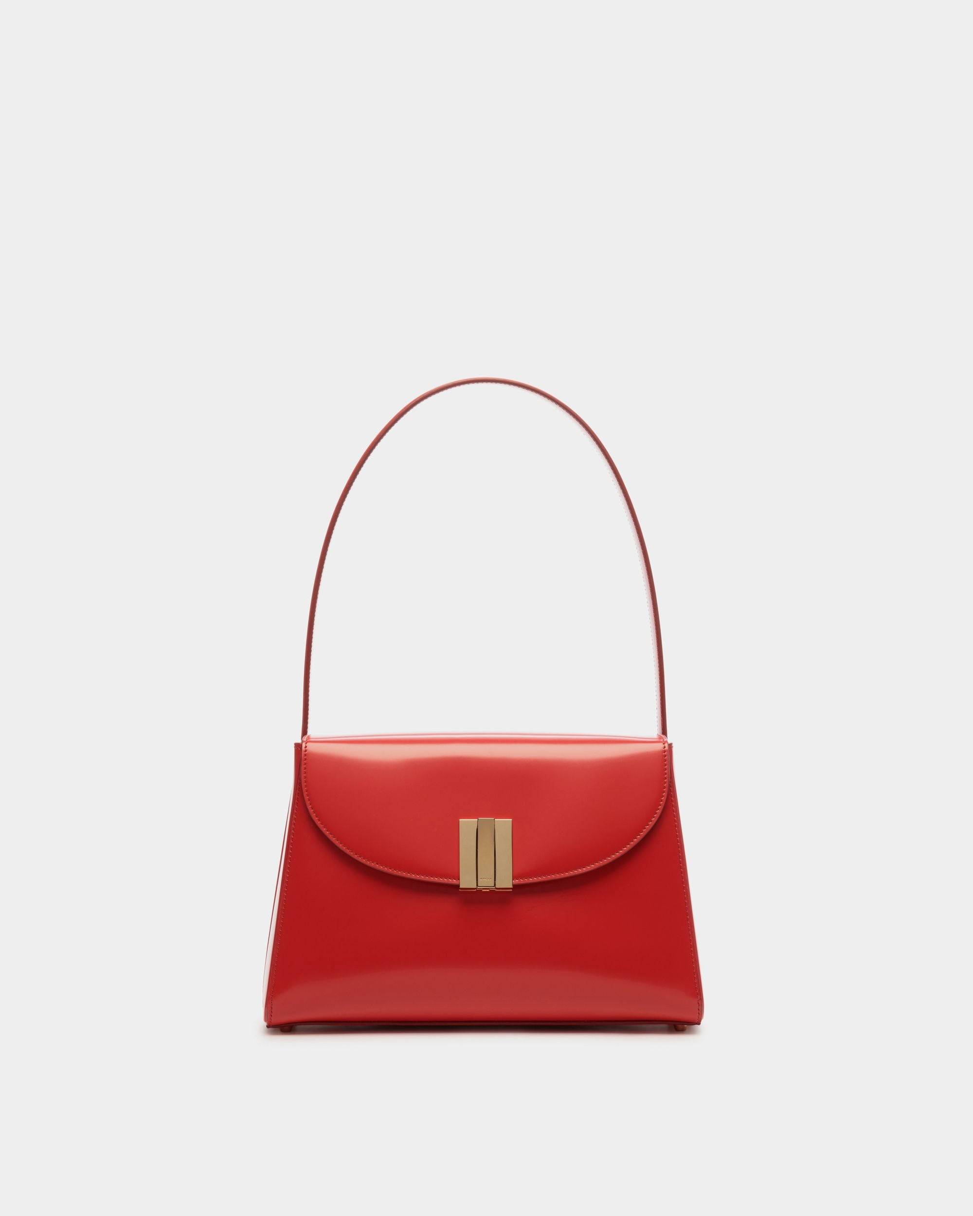 Ollam | Women's Shoulder Bag in Candy Red Brushed Leather | Bally | Still Life Front