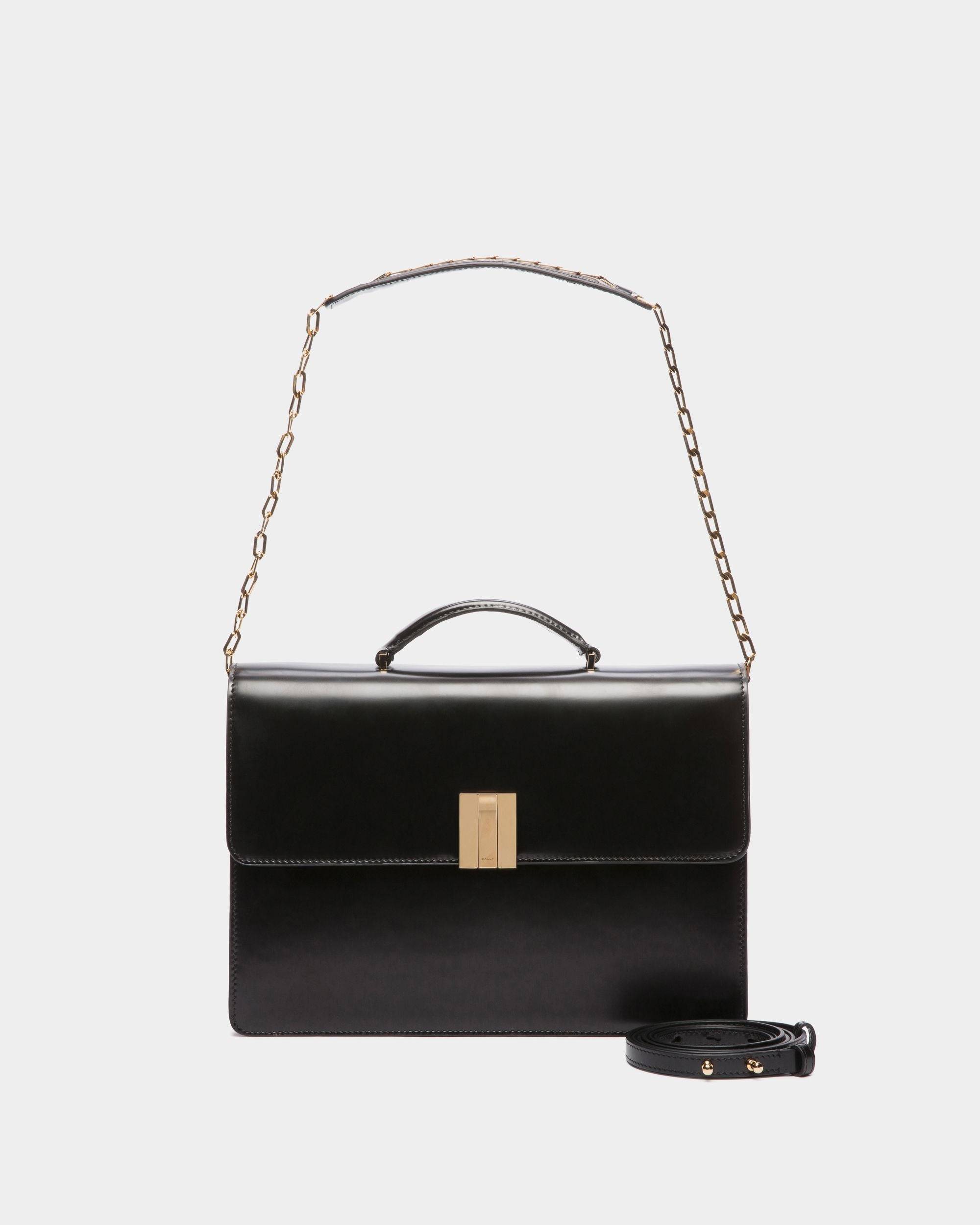 Ollam | Women's Top Handle Bag in Black Brushed Leather | Bally | Still Life Detail