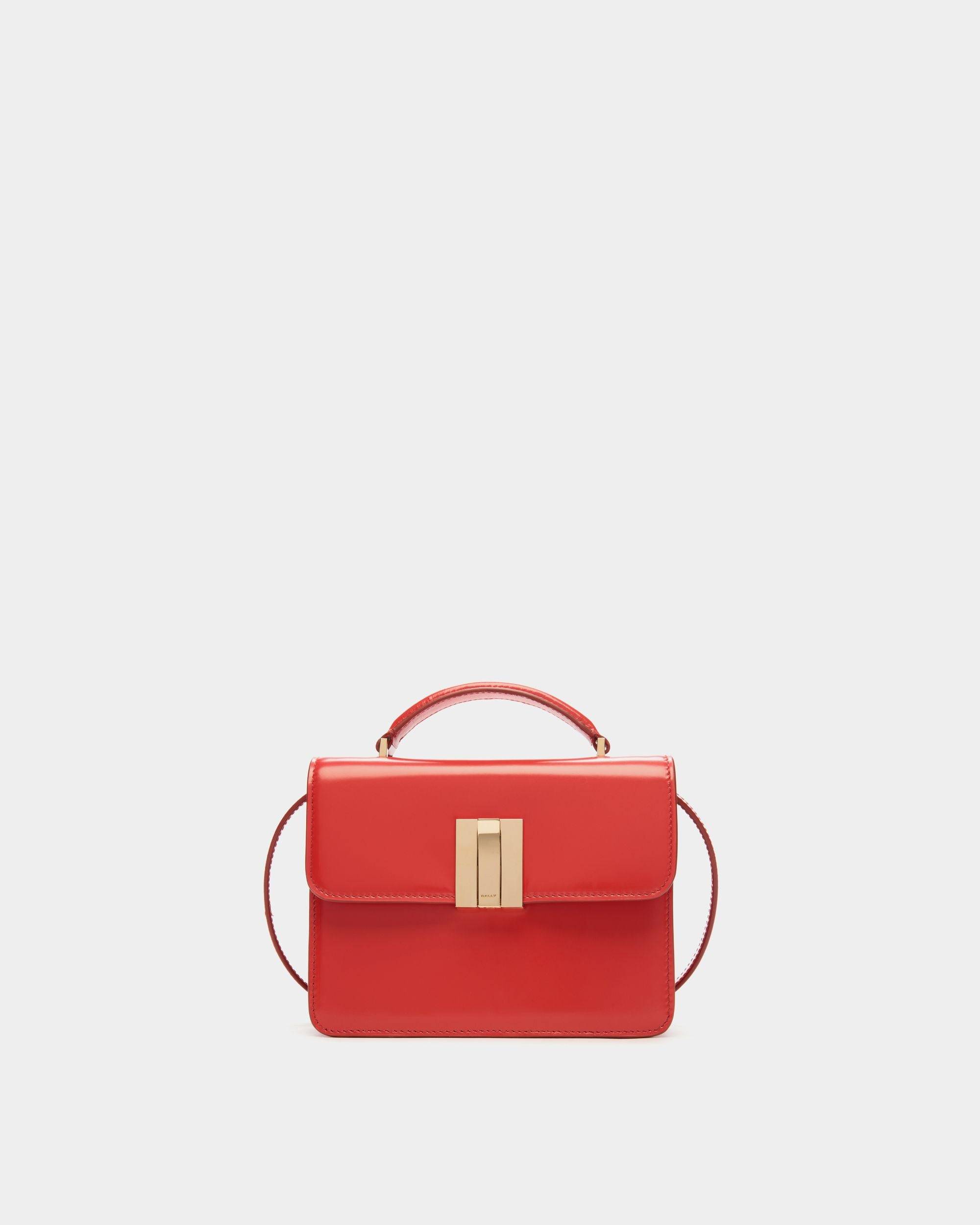 Women's Ollam Mini Top Handle Bag in Candy Red Brushed Leather | Bally | Still Life Front