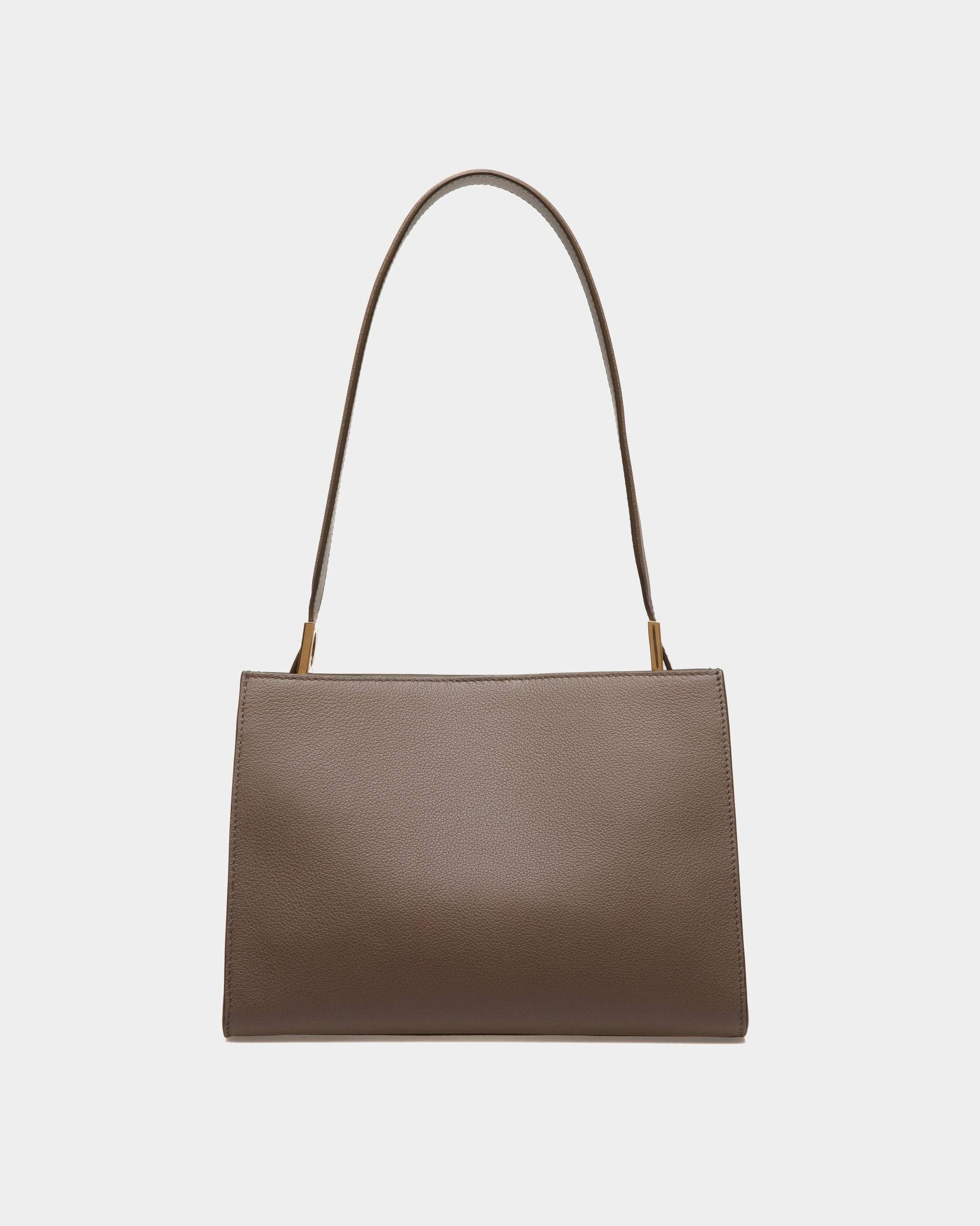 Emblem | Women's Shoulder Bag in Beige Grained Leather | Bally | Still Life Back