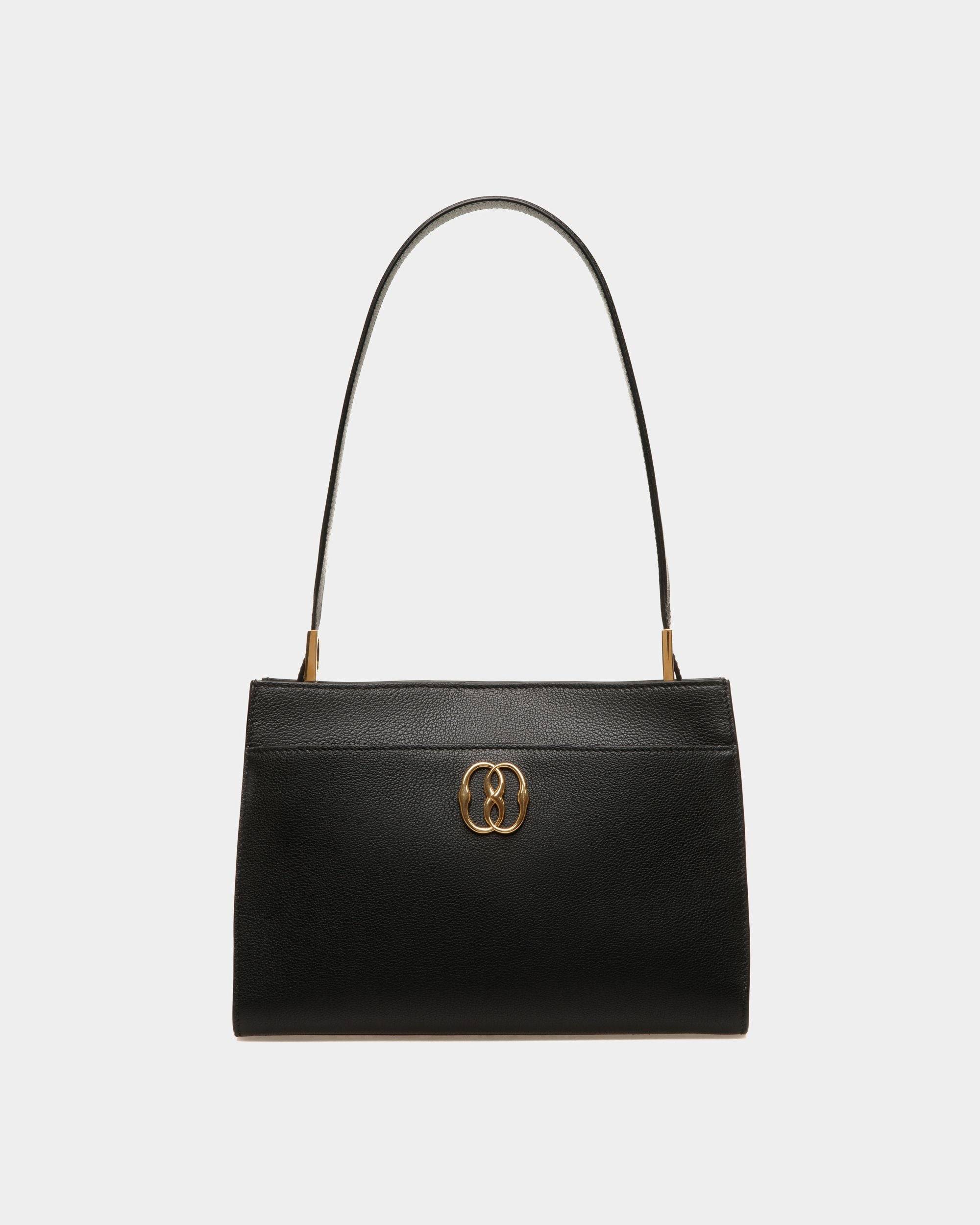 Emblem | Women's Shoulder Bag in Black Grained Leather | Bally | Still Life Front