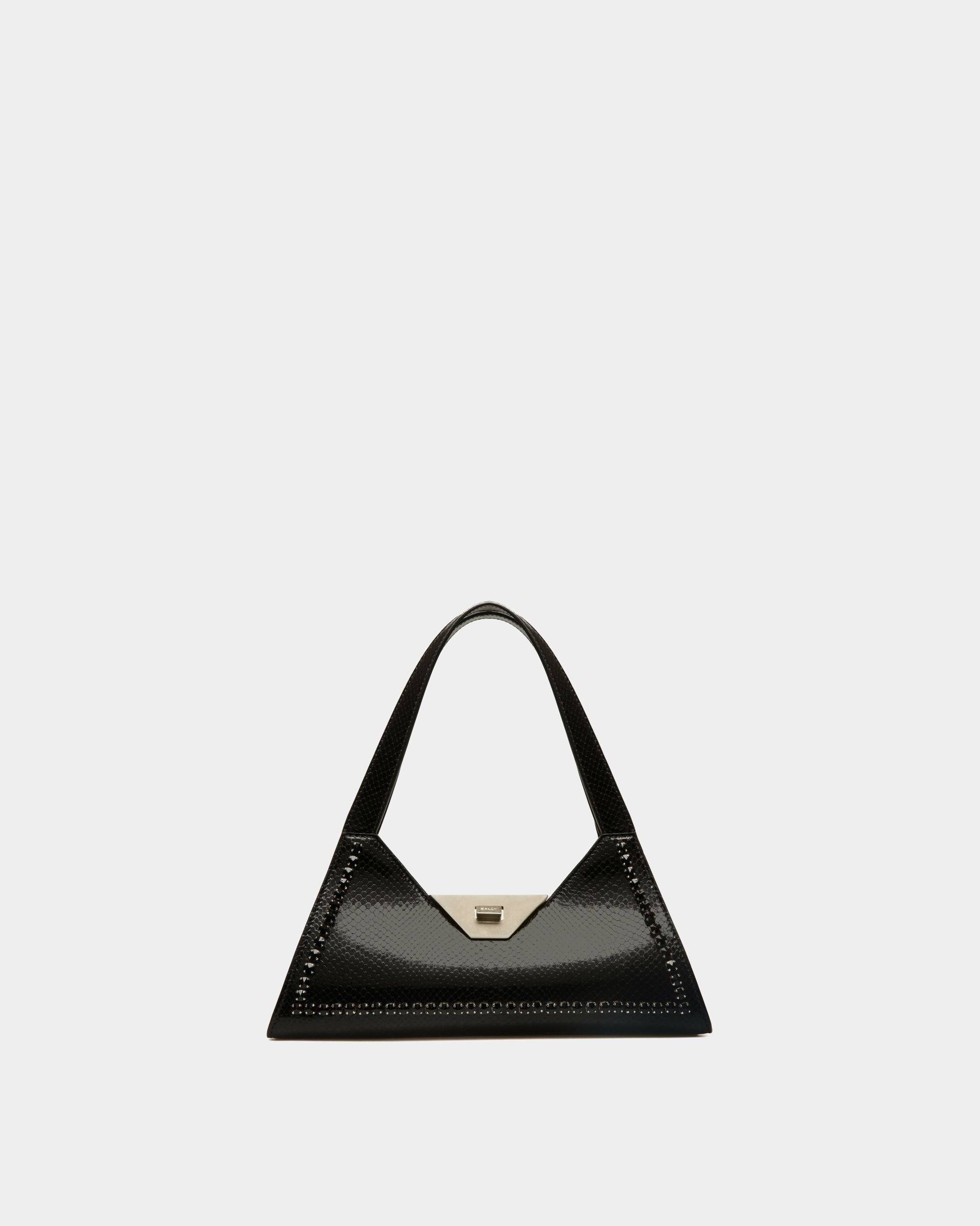 Tilt | Women's Small Shoulder Bag in Black Python Printed Leather | Bally | Still Life Front