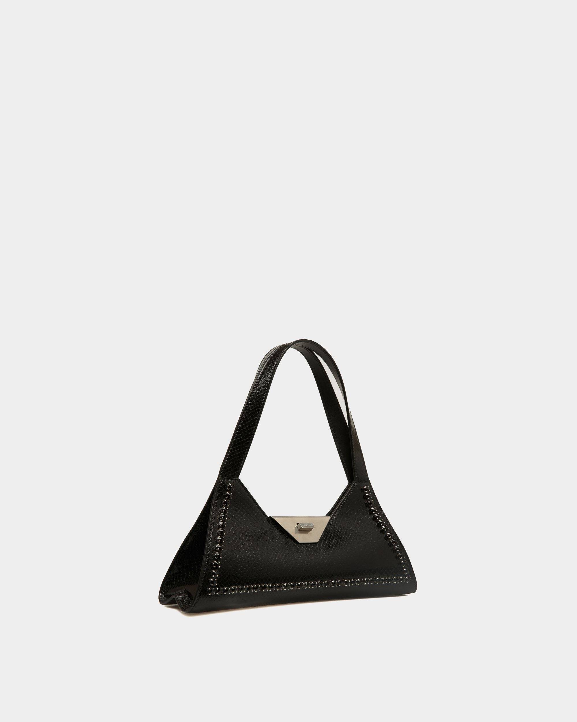 Tilt | Women's Small Shoulder Bag in Black Python Printed Leather | Bally | Still Life 3/4 Front