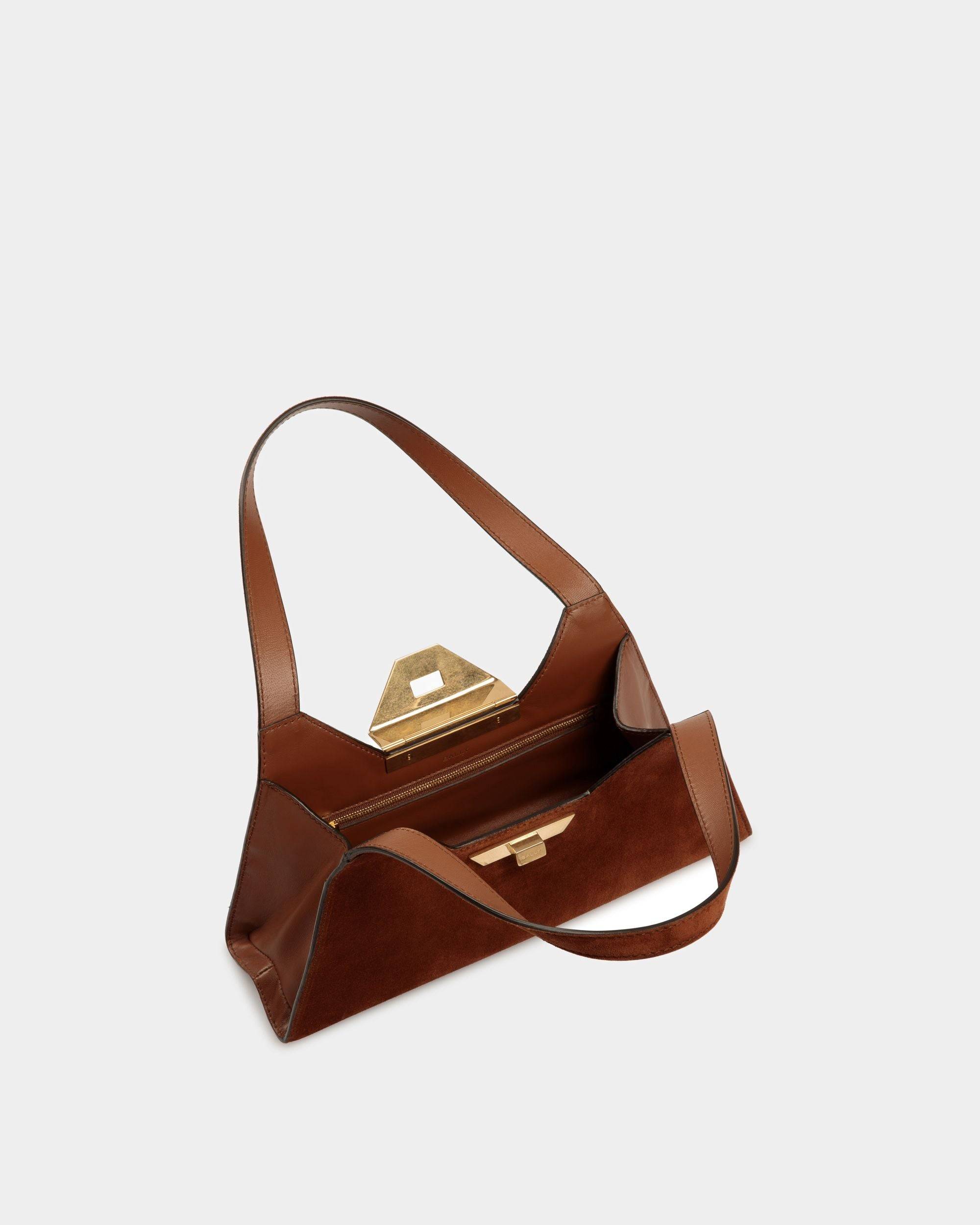 Trilliant Small Shoulder Bag | Women's Shoulder Bag | Brown Suede Leather | Bally | Still Life Open / Inside