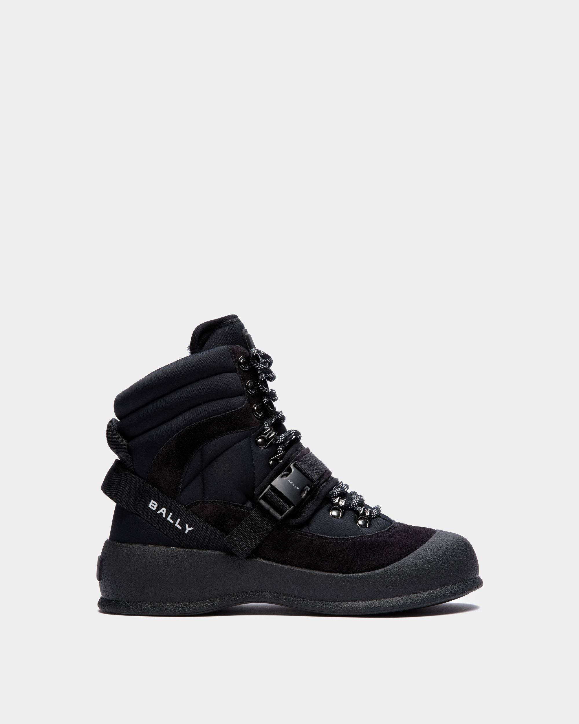 Frei | Women's Lace-Up Boot in Black Nylon | Bally | Still Life Side