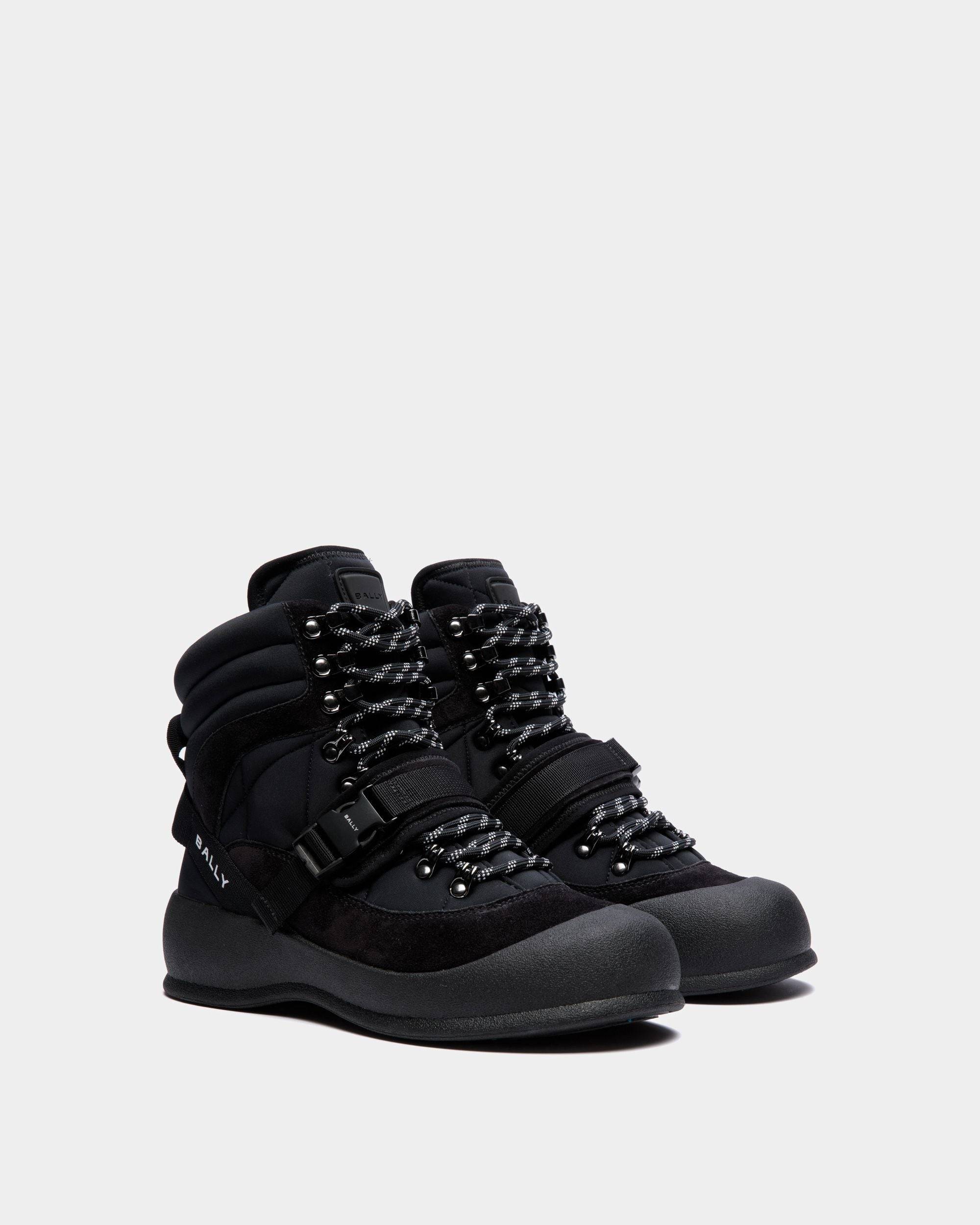 Frei | Women's Lace-Up Boot in Black Nylon | Bally | Still Life 3/4 Front