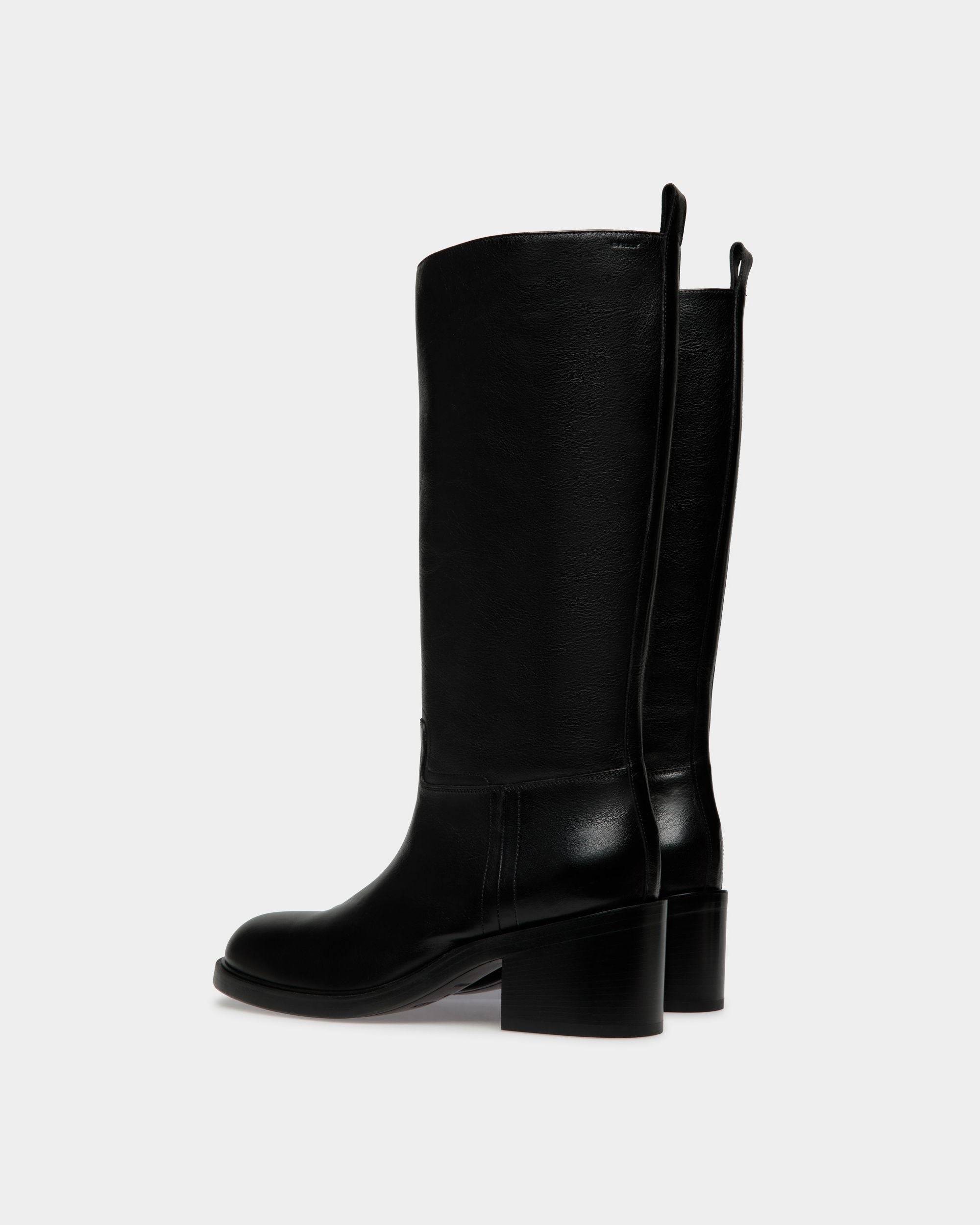Peggy | Women's Boot in Black Leather | Bally | Still Life 3/4 Back