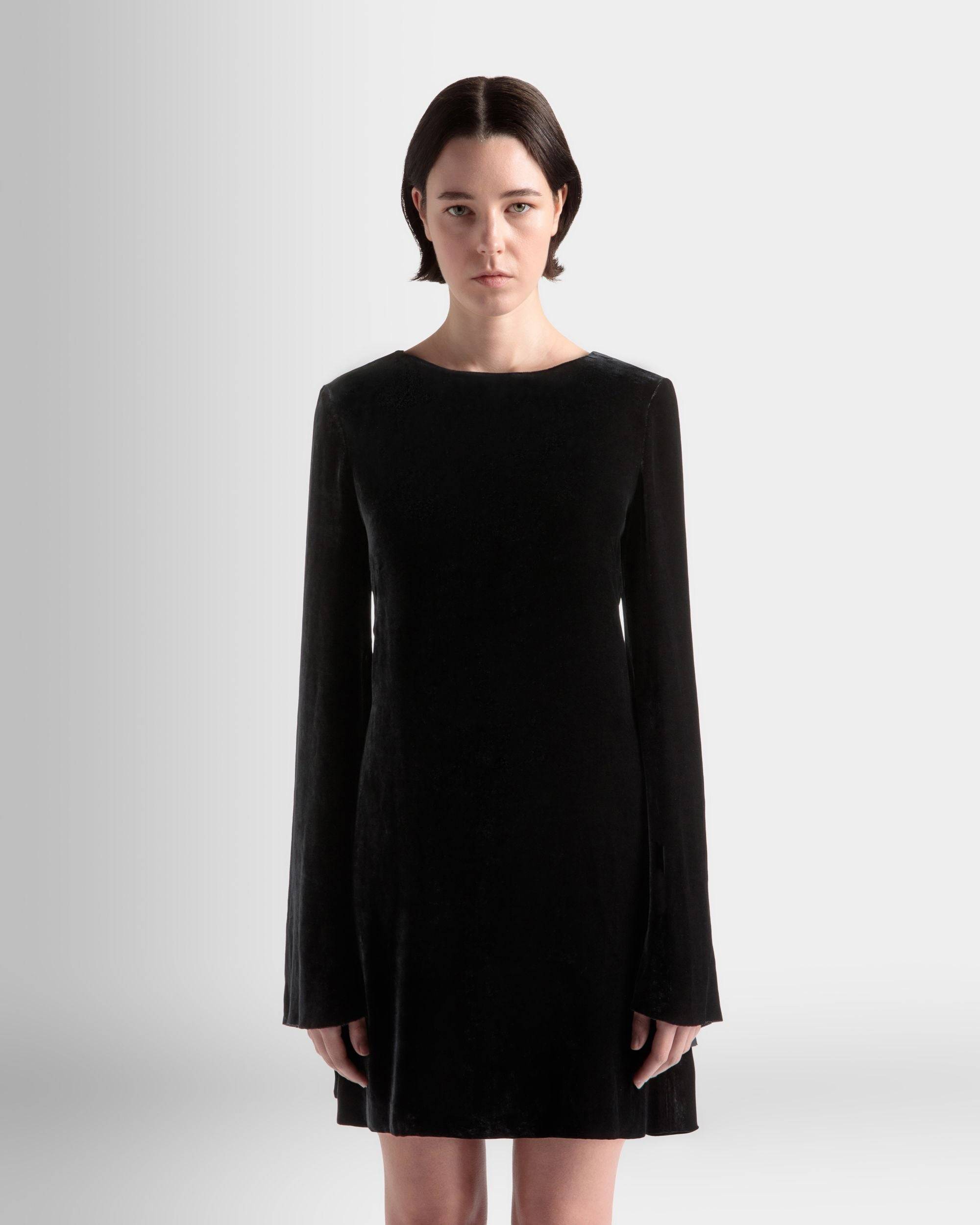 Women's Mini Dress in Black Velvet | Bally | On Model Close Up