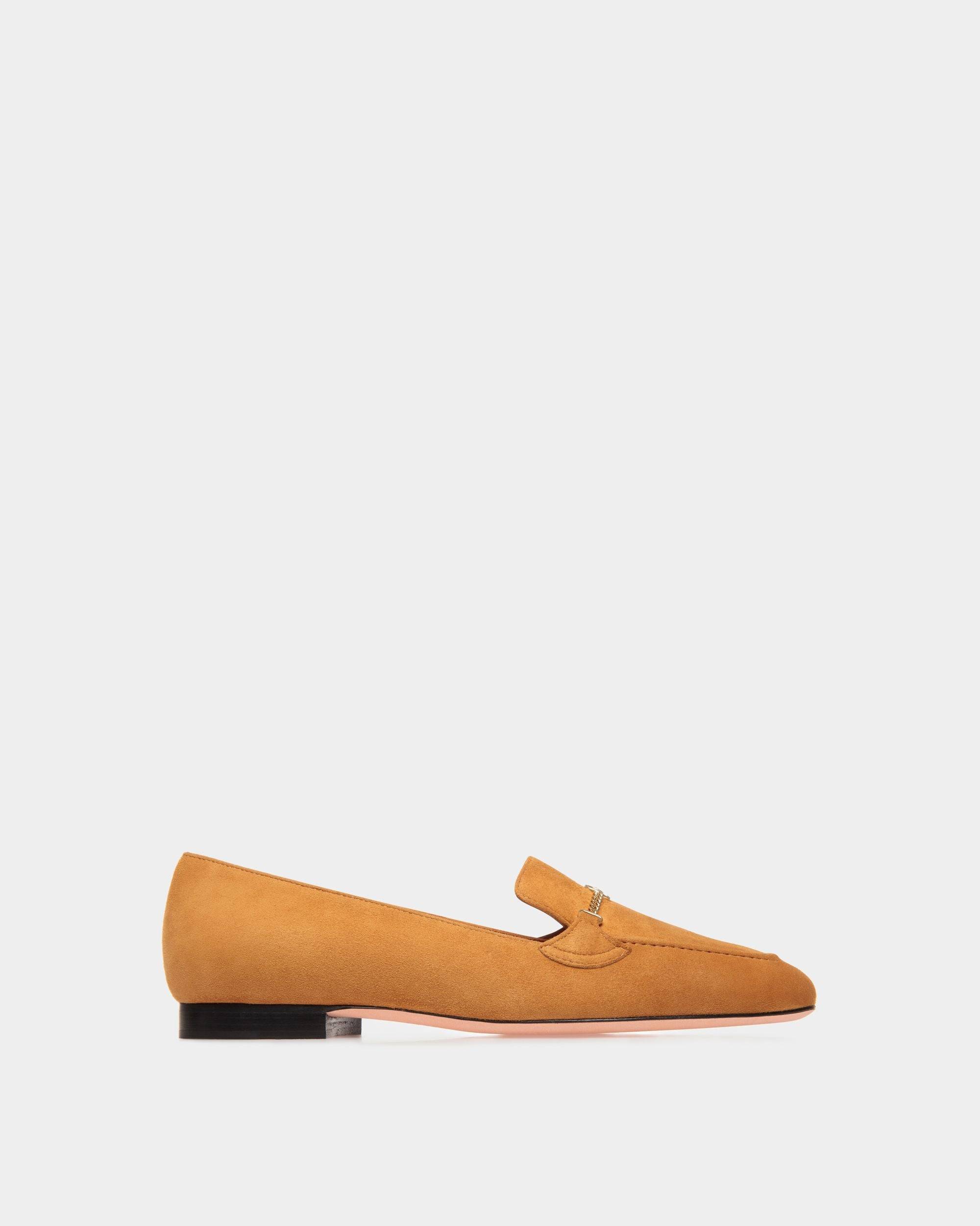 Daily Emblem | Women's Loafer in Brown Suede | Bally | Still Life Side