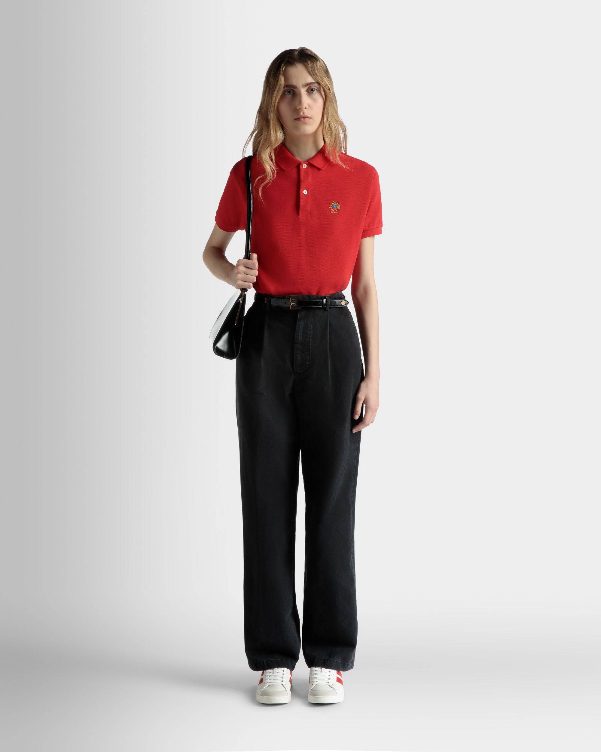 Short Sleeve Polo in Red Cotton - Women's - Bally - 02