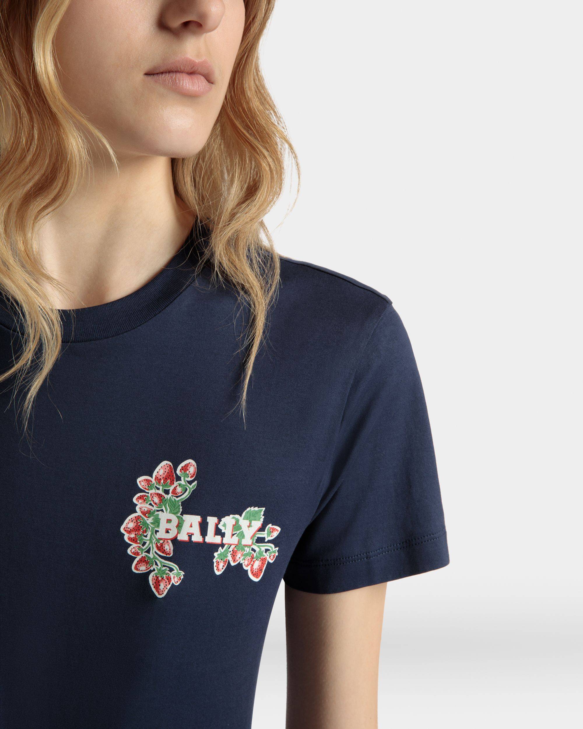 Women's T-Shirt in Strawberry Print Cotton | Bally | On Model Detail
