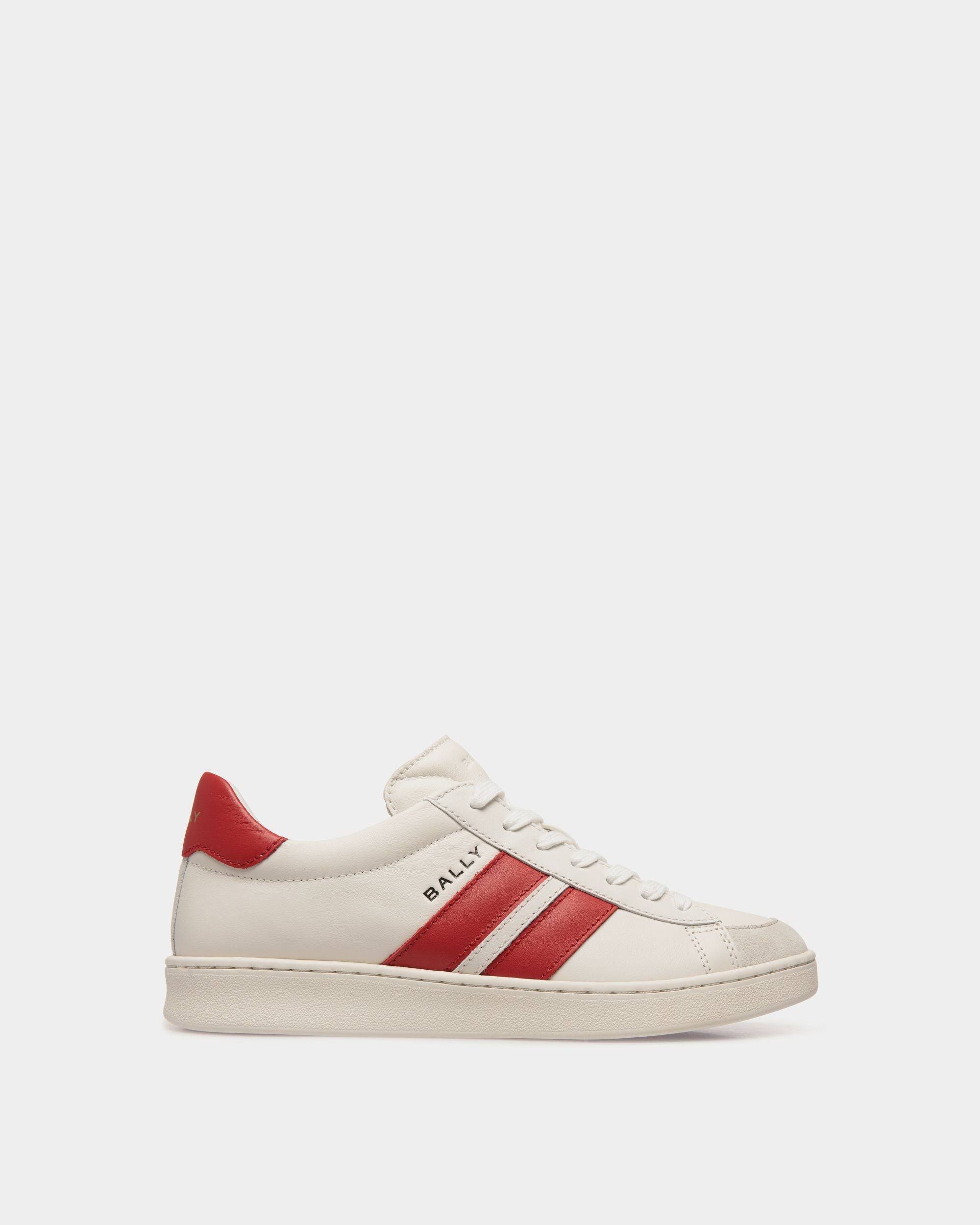 Tennis | Women's Sneaker in White and Candy Red Leather | Bally | Still Life Side