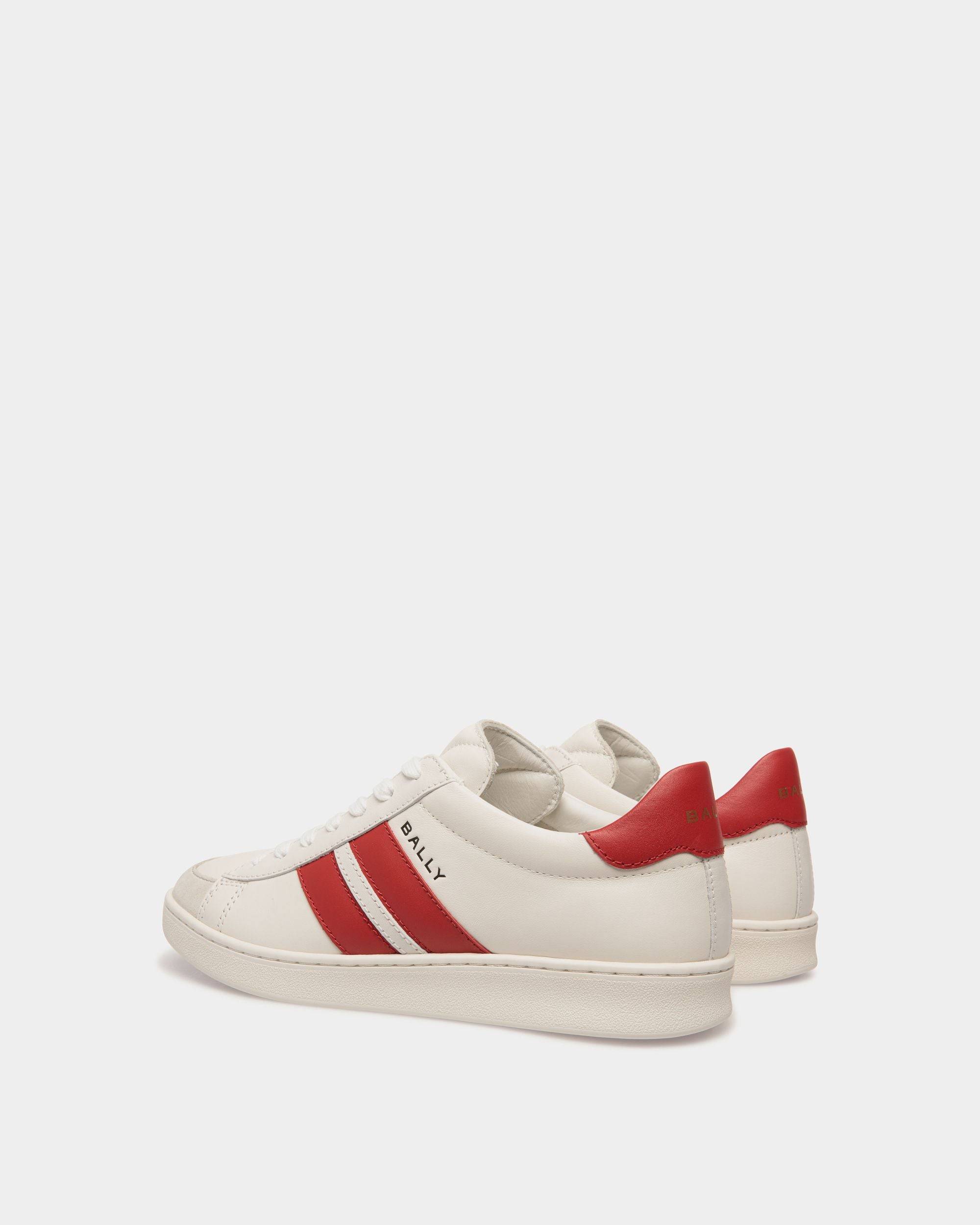 Tennis | Women's Sneaker in White and Candy Red Leather | Bally | Still Life 3/4 Back