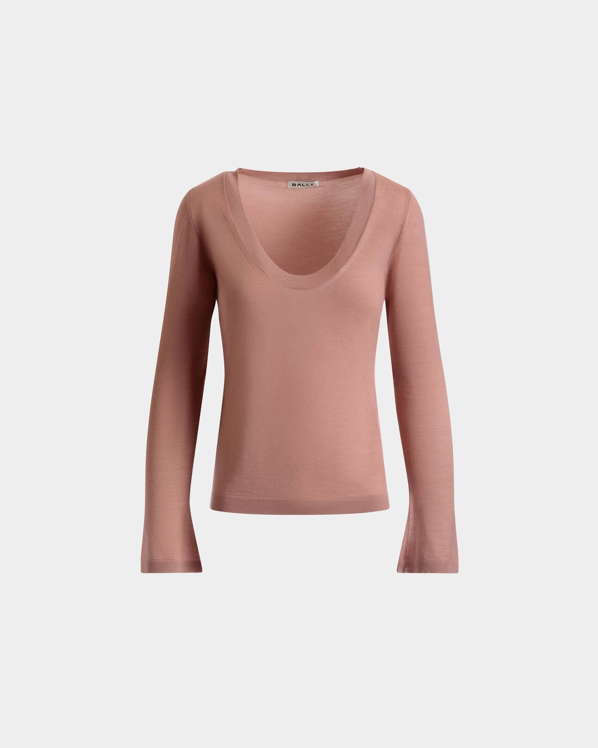 V-Neck Knit Top in Baby Pink Cashmere - Women's - Bally - 01