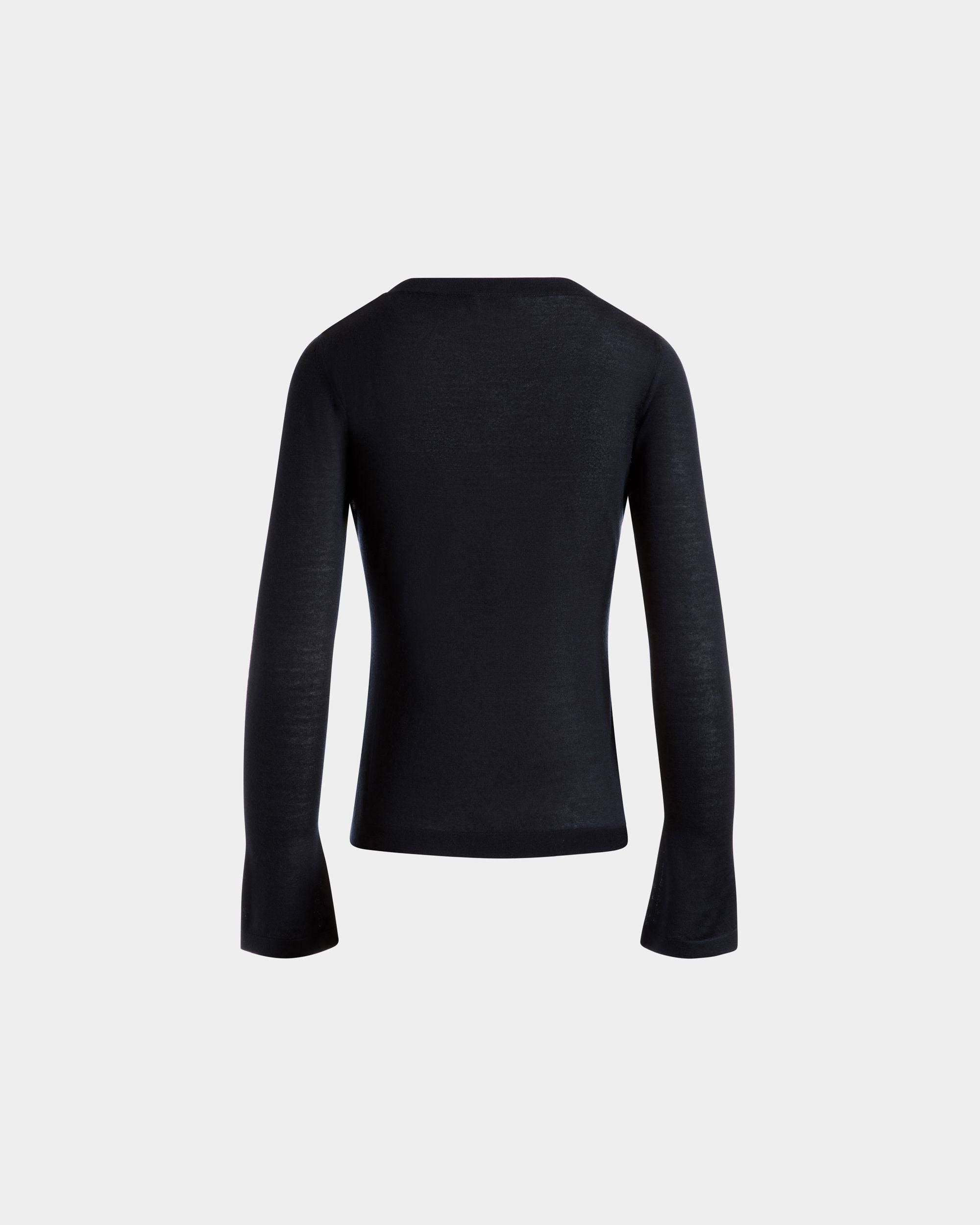 V-Neck Knit Top in Navy Blue Cashmere - Women's - Bally - 07