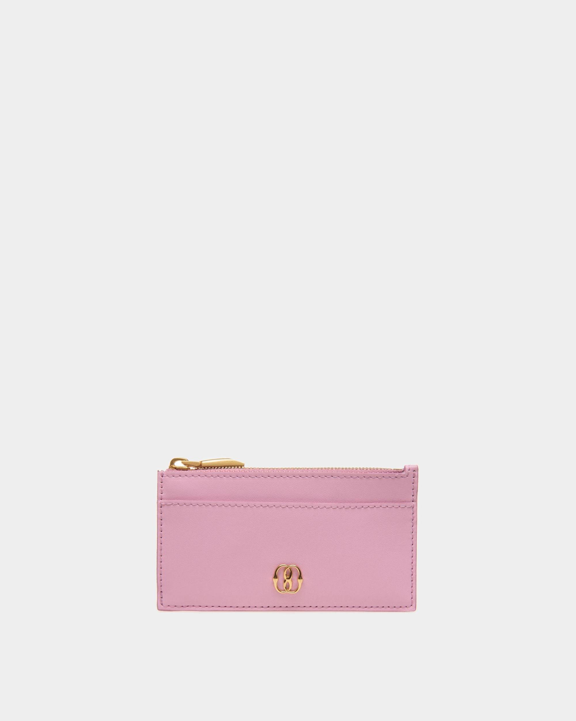 Women's Emblem Zipped Card Holder in Pink Leather | Bally | Still Life Front