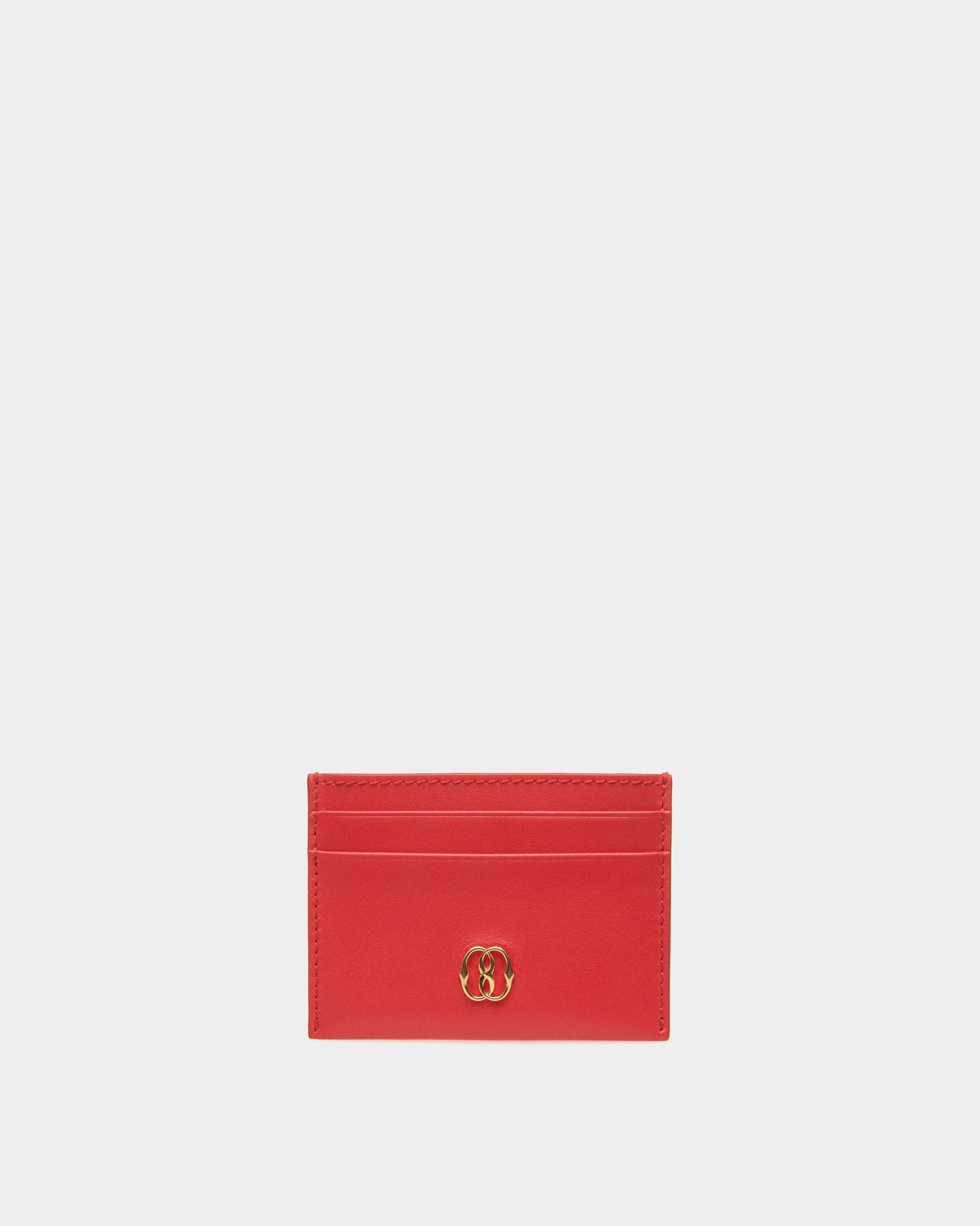 Women's Emblem Card Holder in Red Leather | Bally | Still Life Front