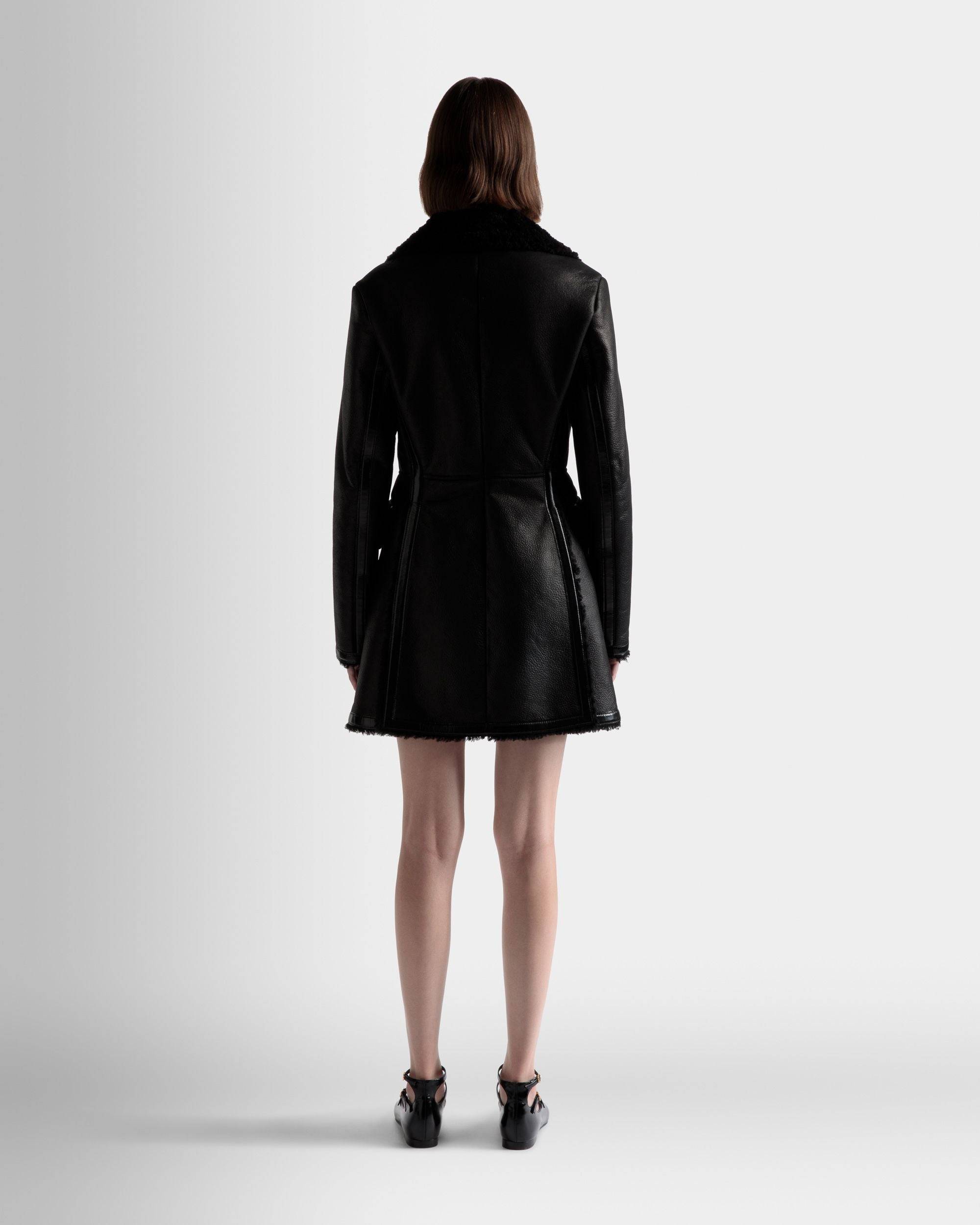 Wool-lined Coat | Women's Coat | Black Leather | Bally | On Model Back