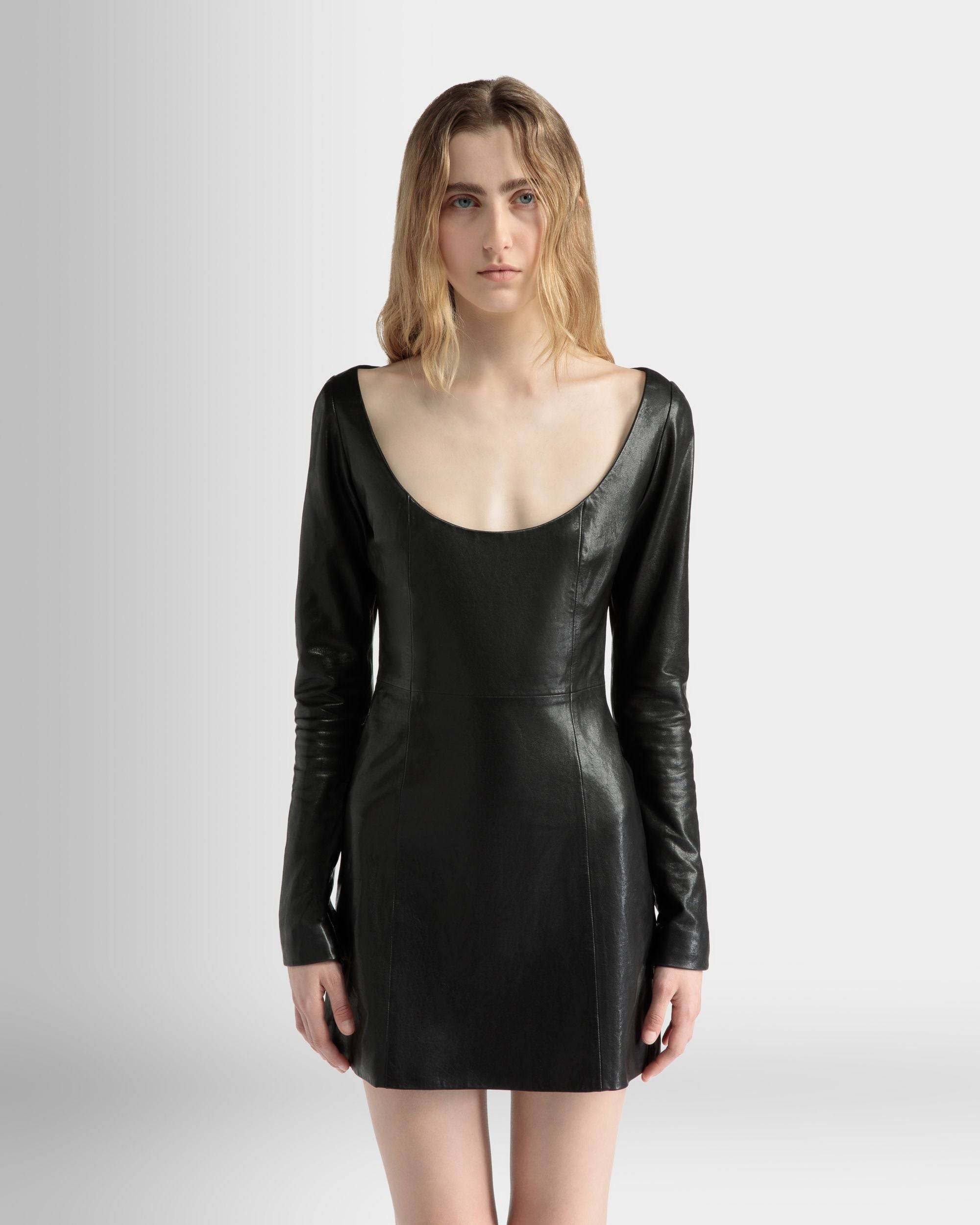 Long Sleeve Mini Dress in Black Leather - Women's - Bally - 03