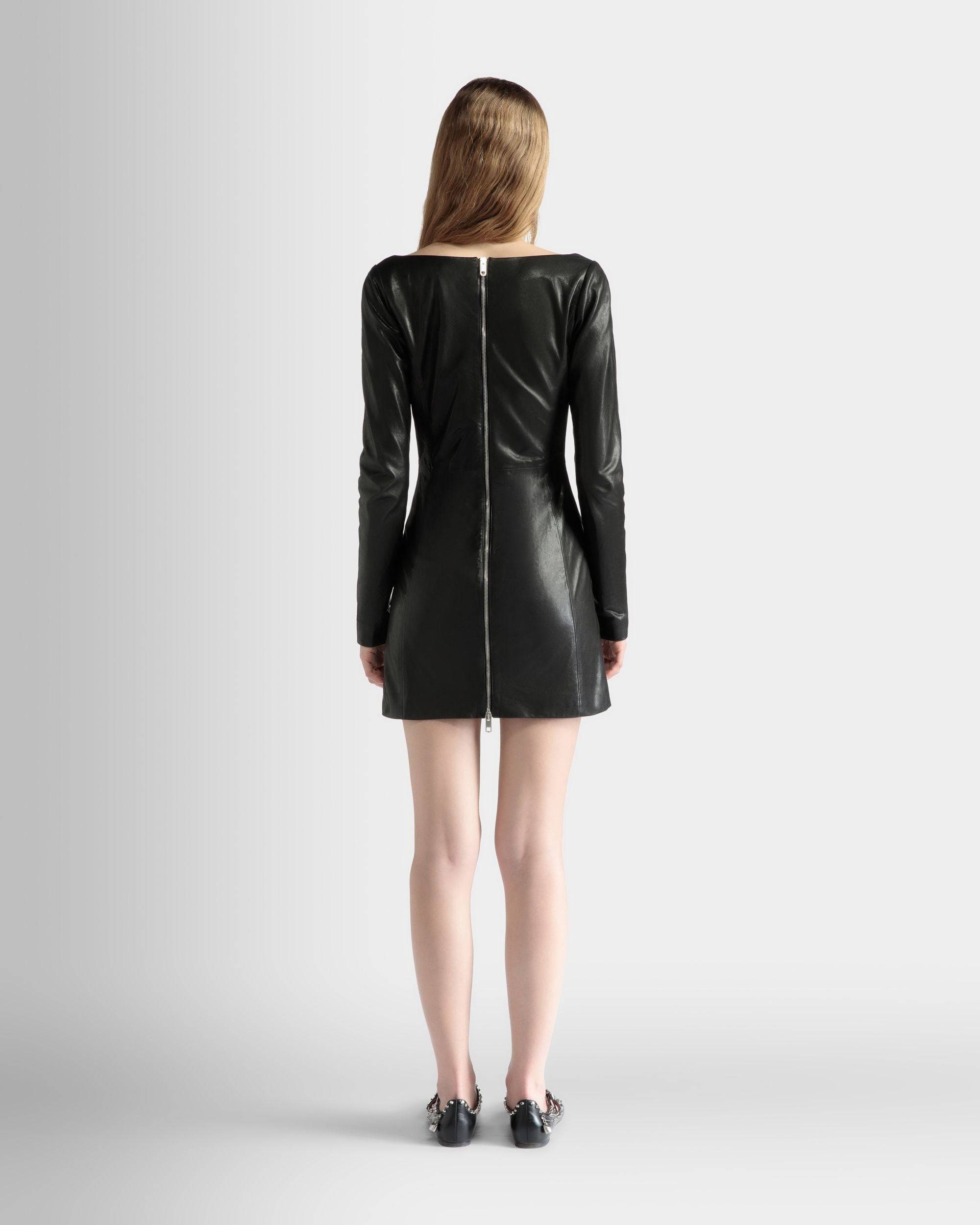 Long Sleeve Mini Dress in Black Leather - Women's - Bally - 06