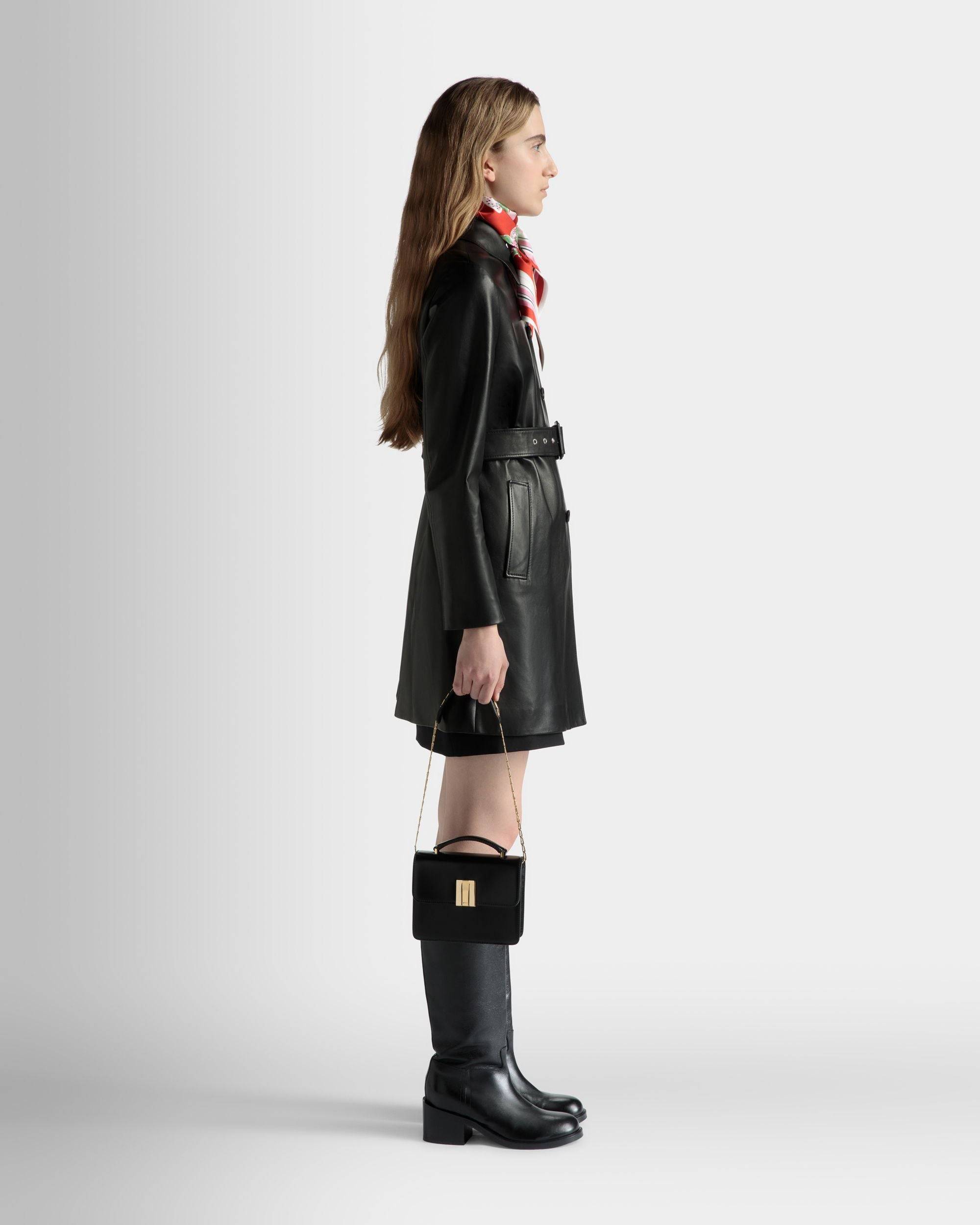 Belted Midi Coat in Black Leather - Women's - Bally - 05