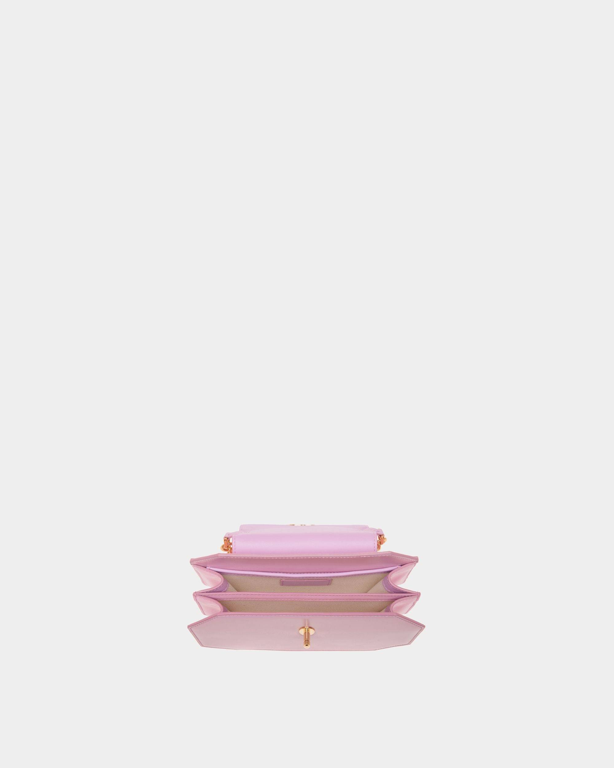 Emblem | Women's Mini Bag in Pink Brushed Leather | Bally | Still Life Open / Inside