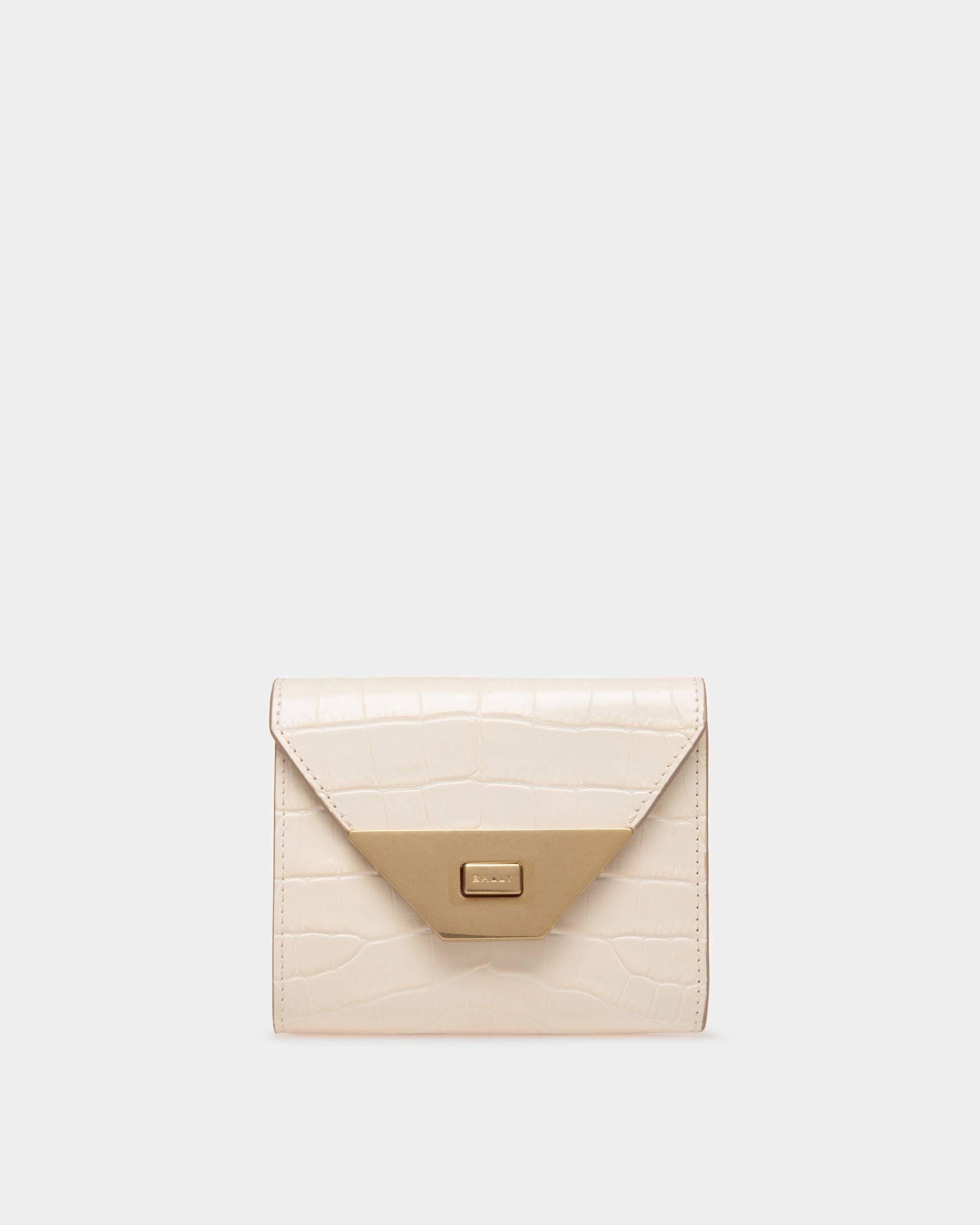 Tilt | Women's Wallet in White Crocodile Print Leather | Bally | Still Life Front