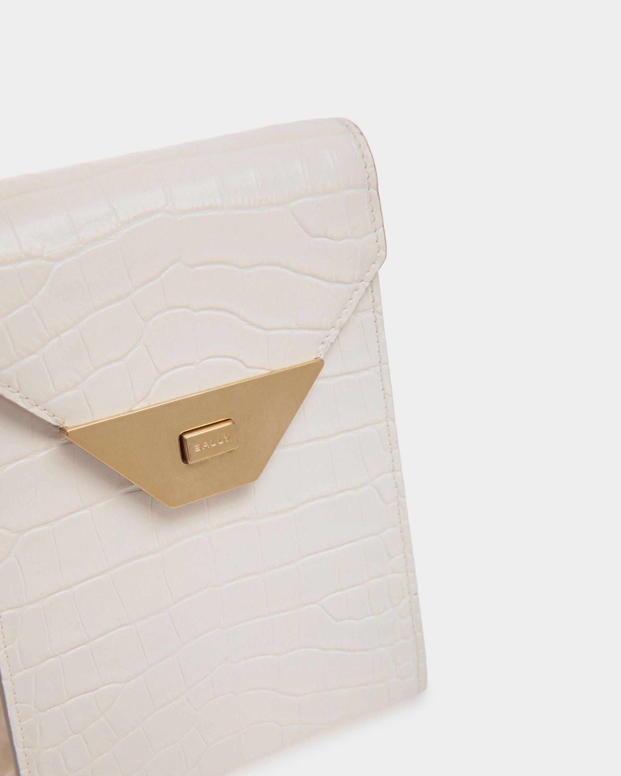 Tilt | Women's Phone Bag in White Crocodile Print Leather | Bally | Still Life Detail
