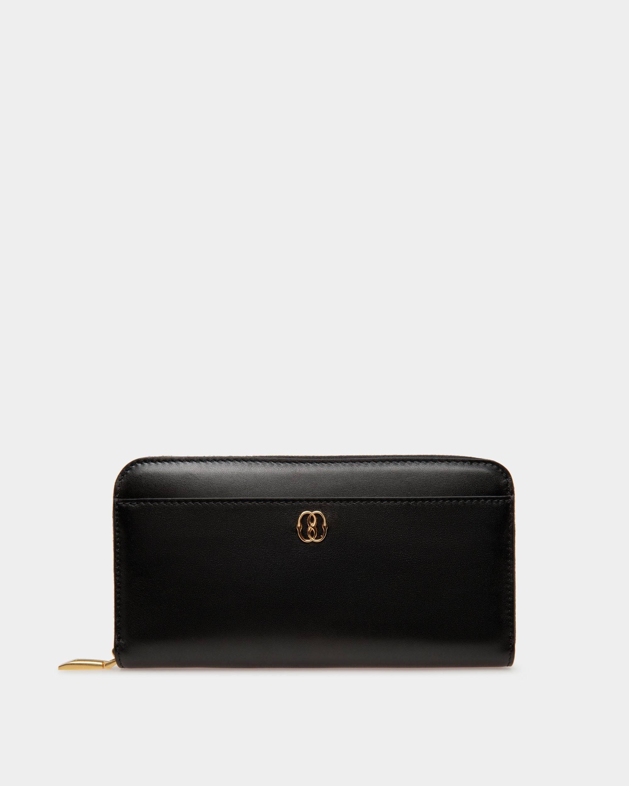 Emblem | Women's Long Wallet in Black Leather | Bally | Still Life Front