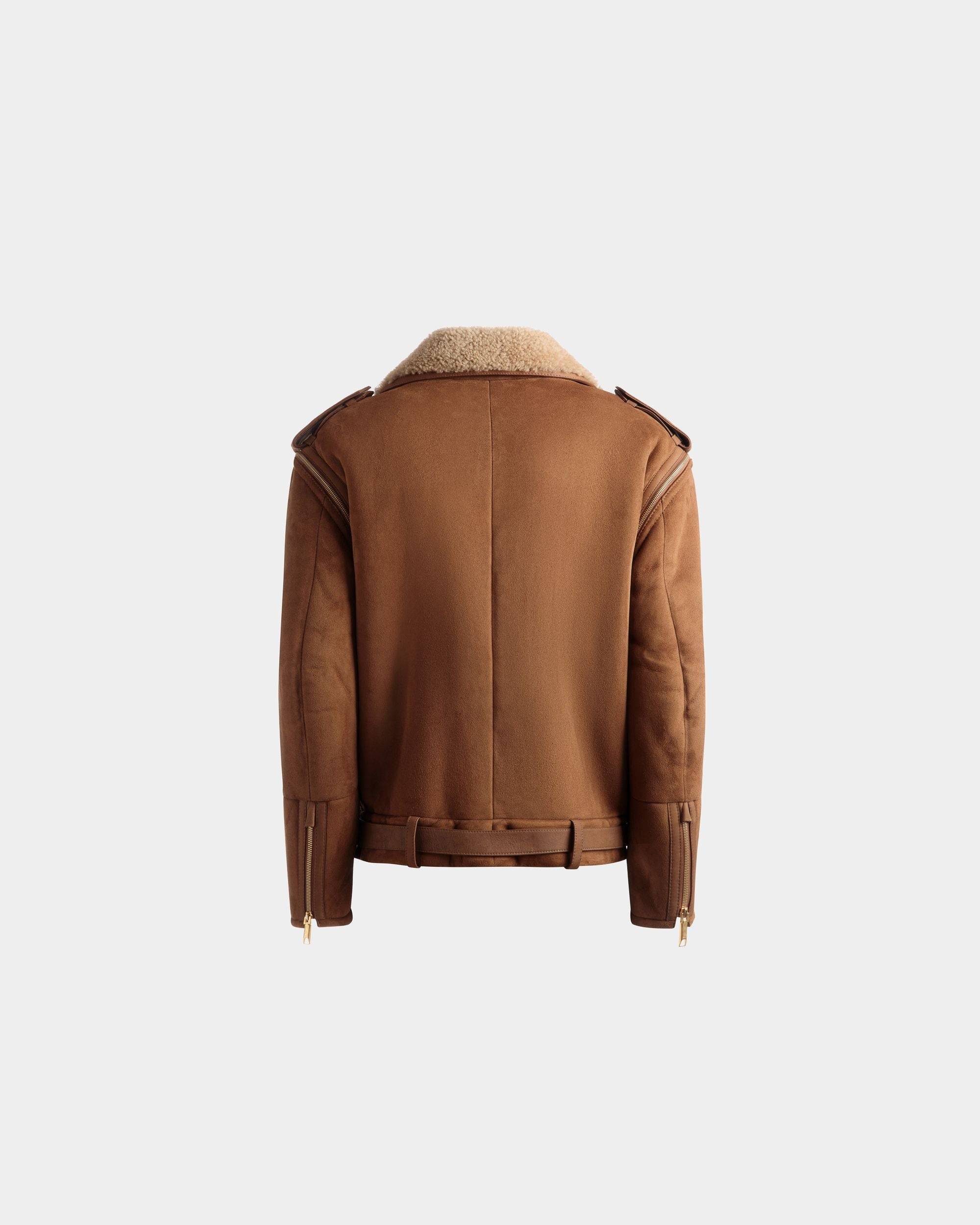 Double Breasted Shearling Jacket | Women's Outerwear | Brown Suede | Bally | Still Life Back