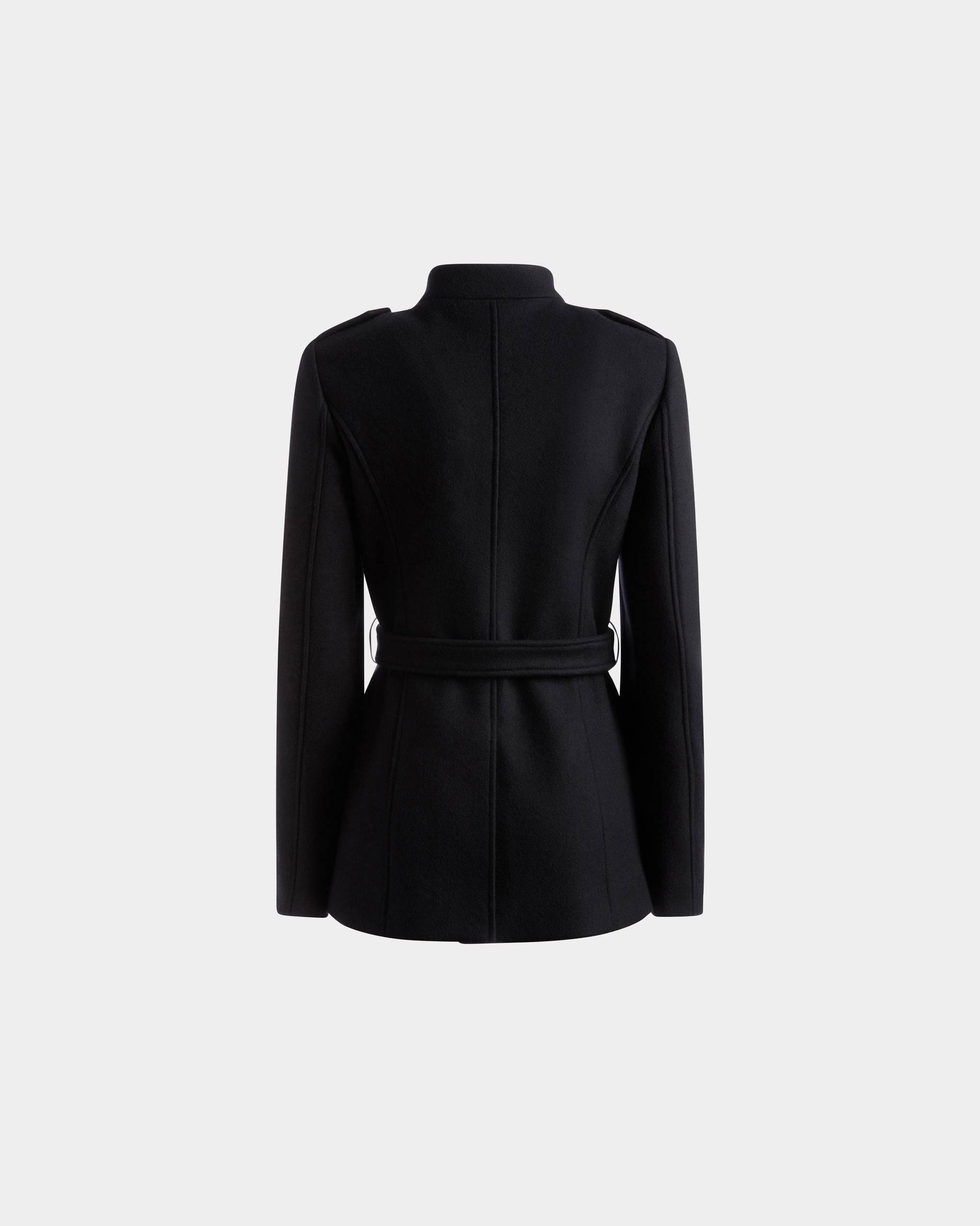 Belted Jacket | Women's Outerwear | Navy Wool | Bally | Still Life Back