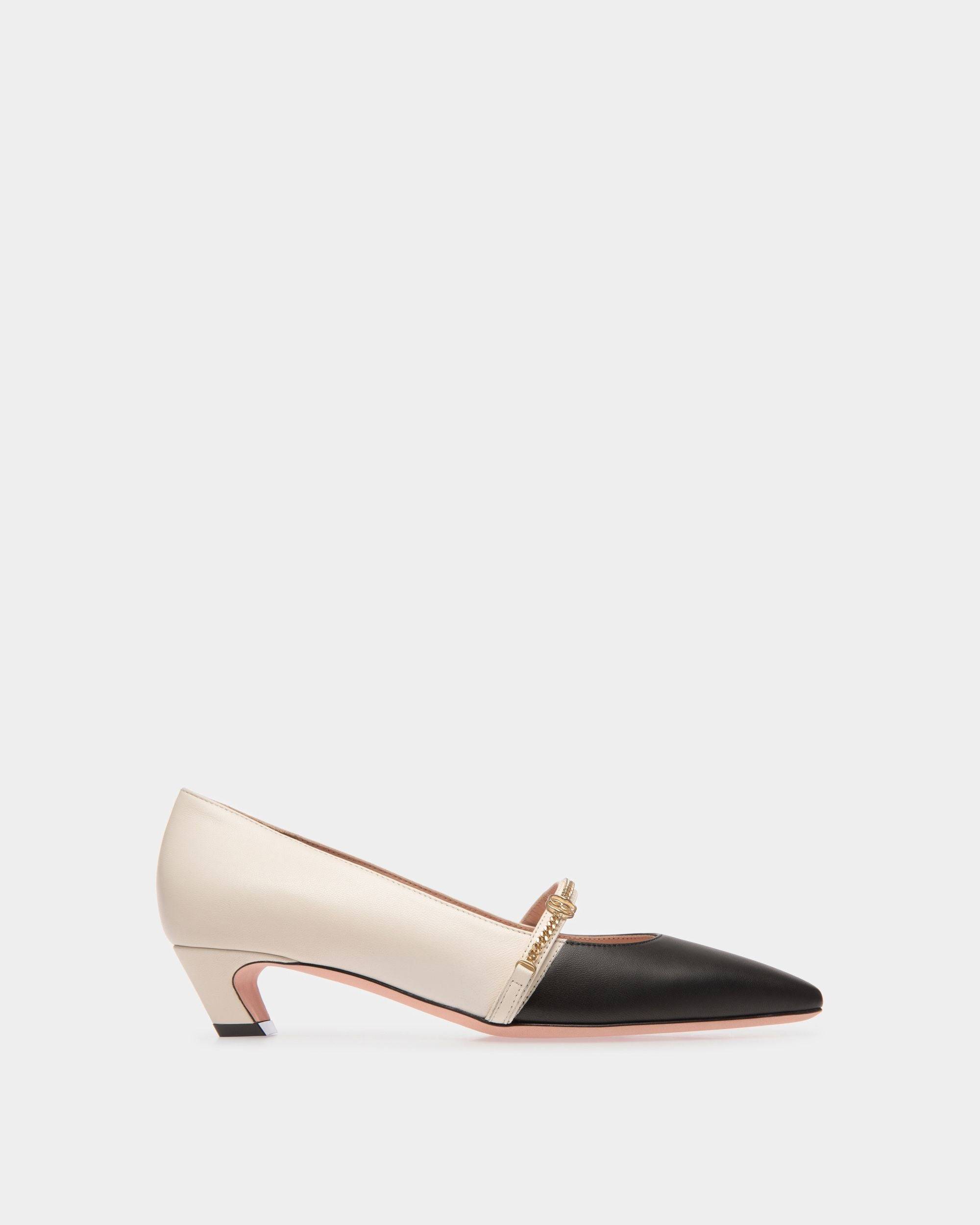 Sylt | Women's Mary-Jane Pump in Black And White Leather | Bally | Still Life Side
