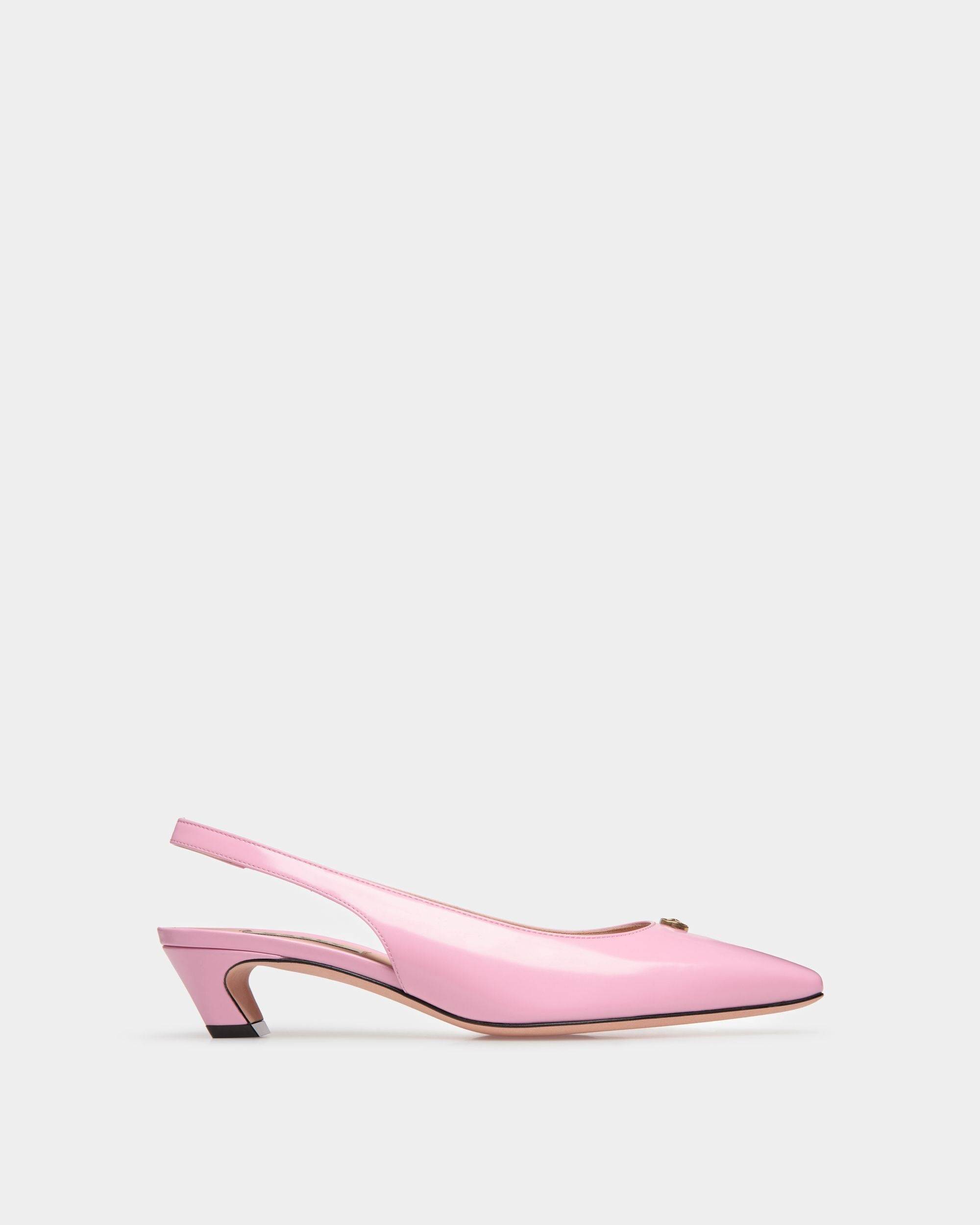 Sylt | Women's Slingback Pump in Pink Leather | Bally | Still Life Side