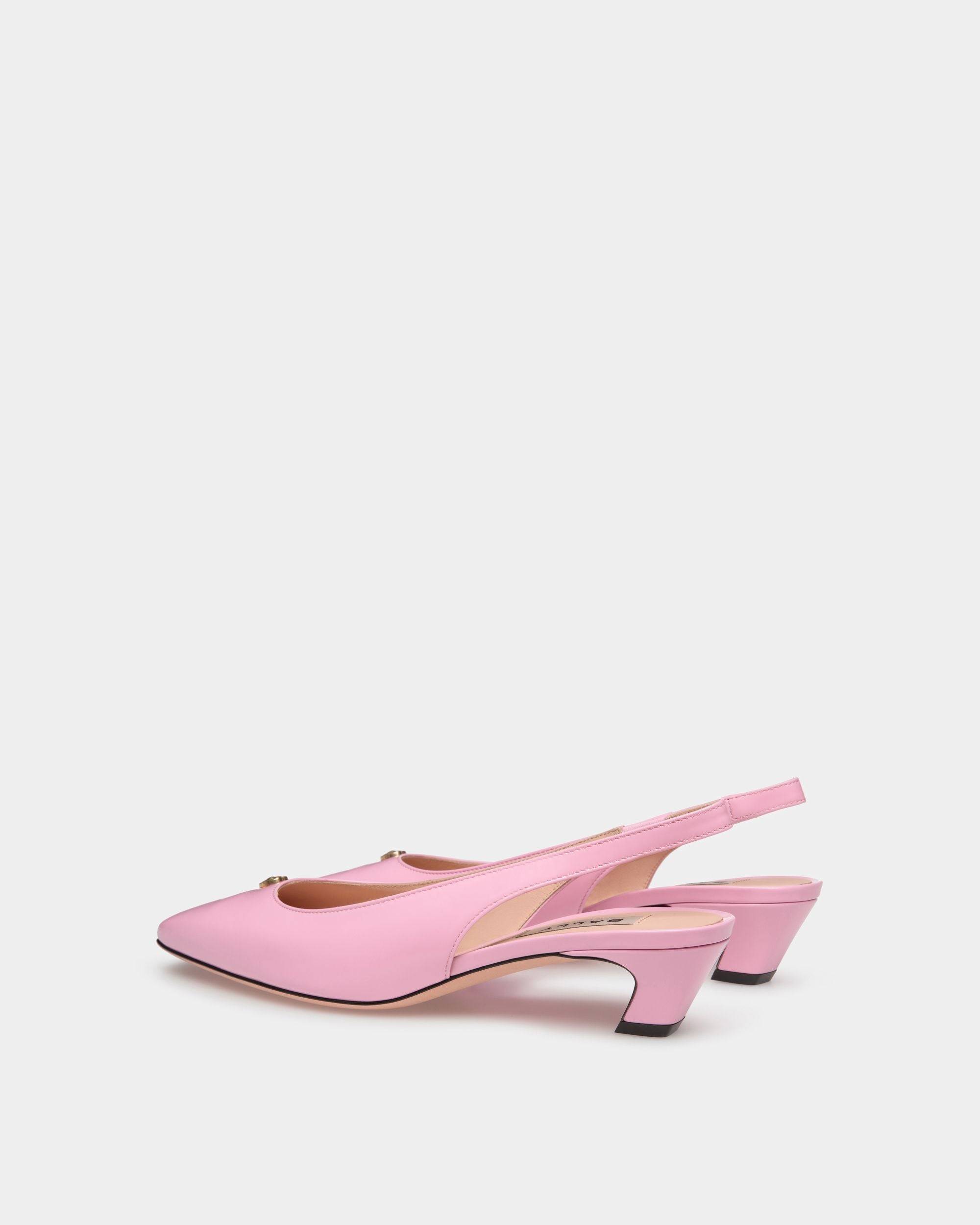 Sylt | Women's Slingback Pump in Pink Leather | Bally | Still Life 3/4 Back