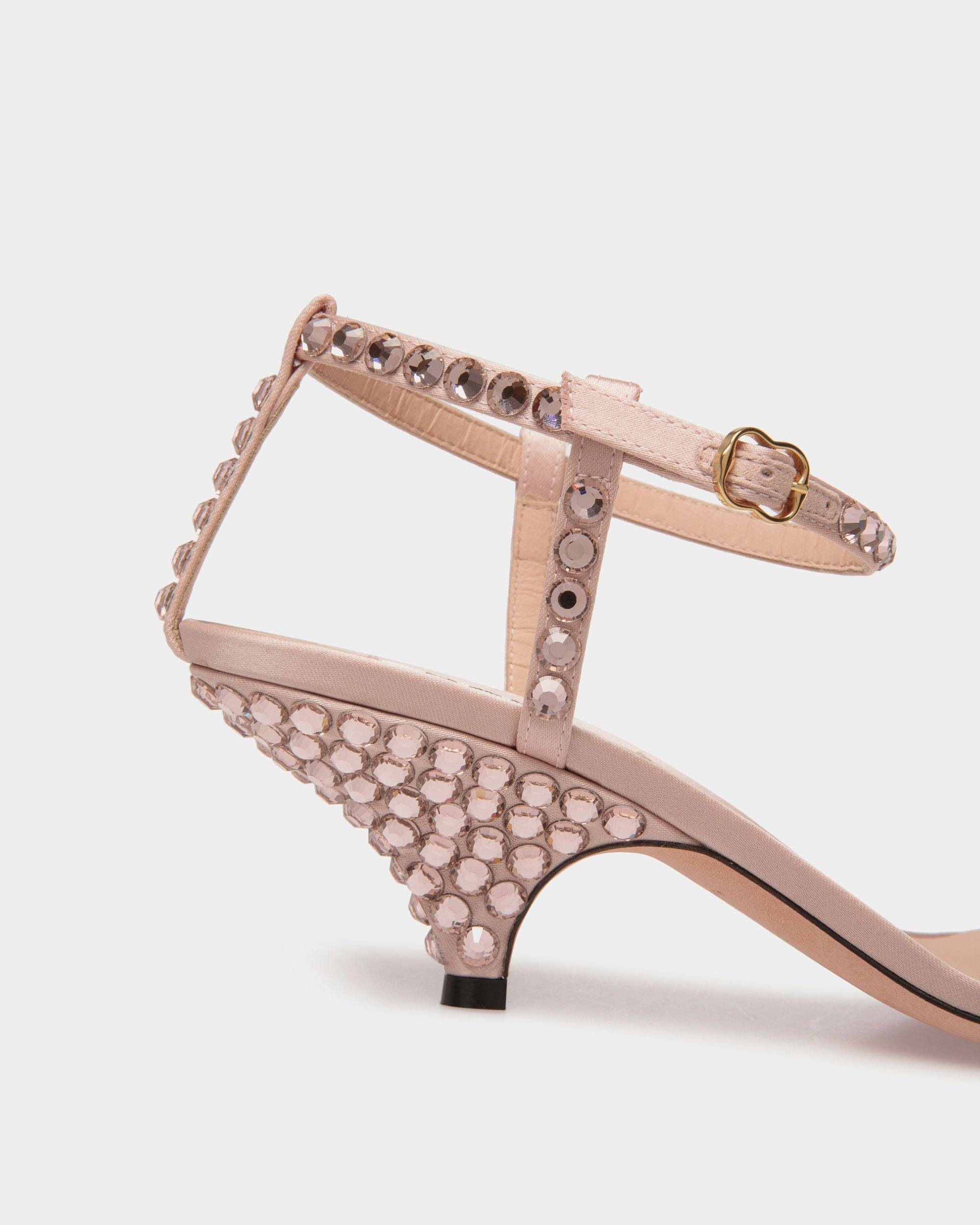 Katy | Women's Heeled Sandal in Light Pink Fabric with Crystals | Bally | Still Life Detail