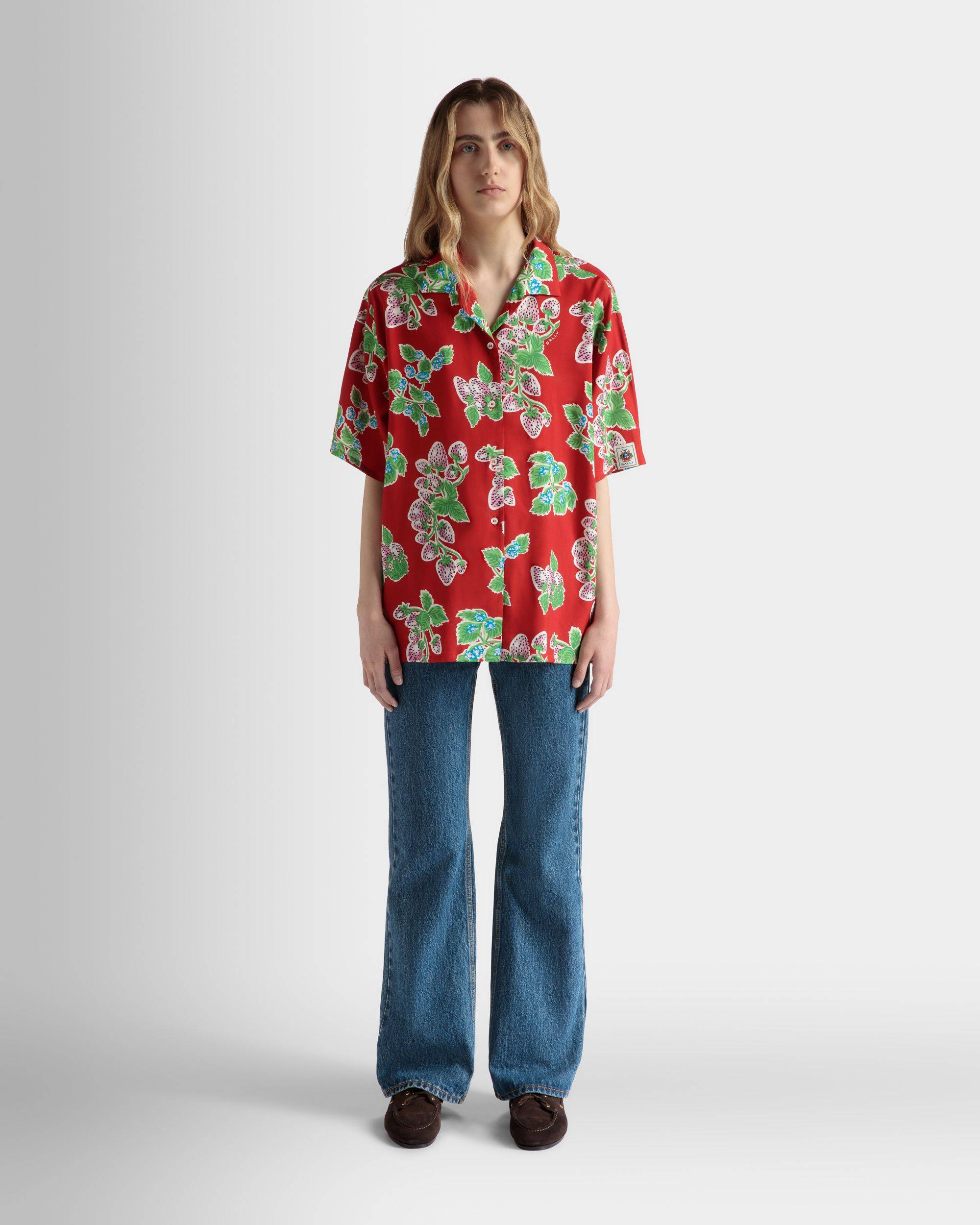 Printed Oversized Shirt in Strawberry Print Fluid Poplin - Women's - Bally - 02