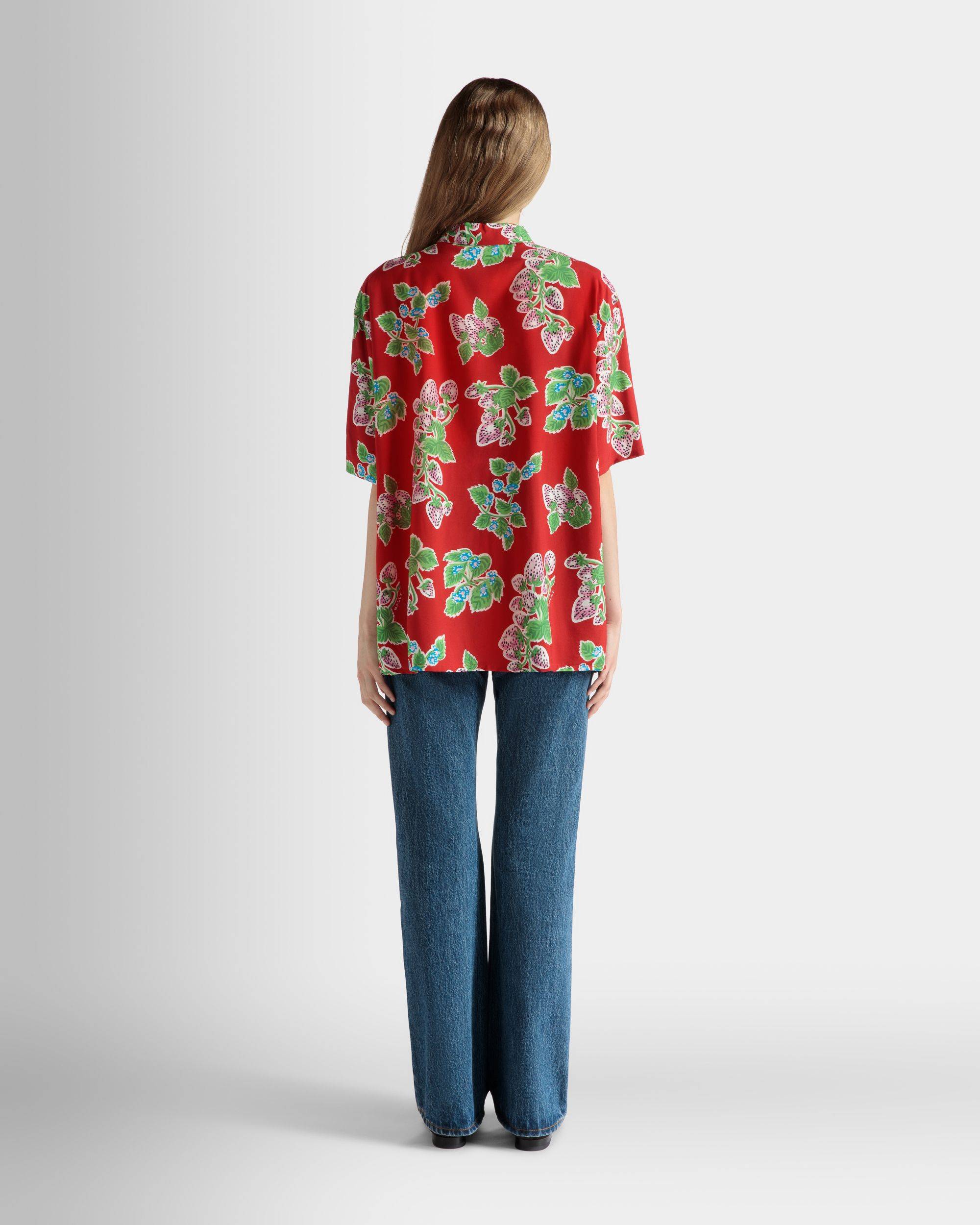 Printed Oversized Shirt in Strawberry Print Fluid Poplin - Women's - Bally - 06