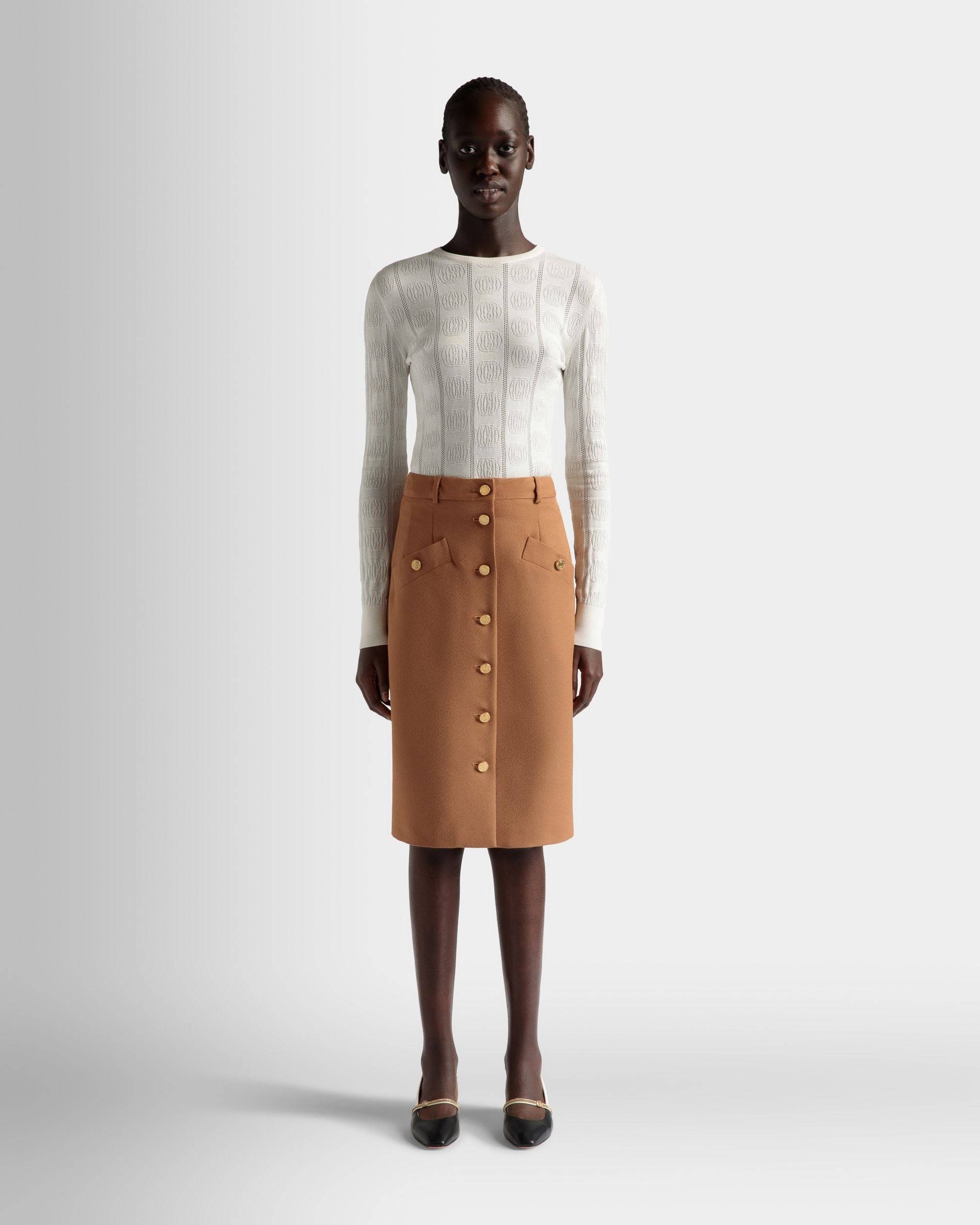 Brown Midi Skirt in a Wool Blend - Women's - Bally - 02